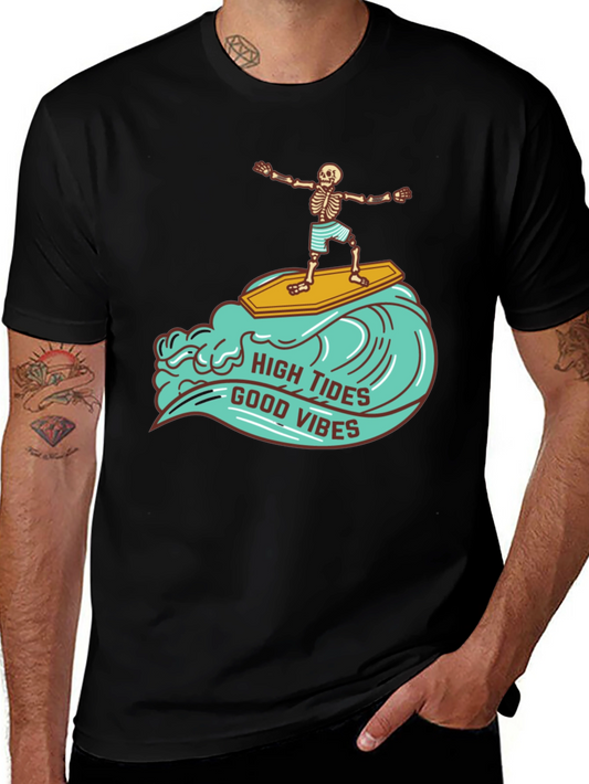 Skeleton Surfer T-Shirt - High Tides Good Vibes Tee