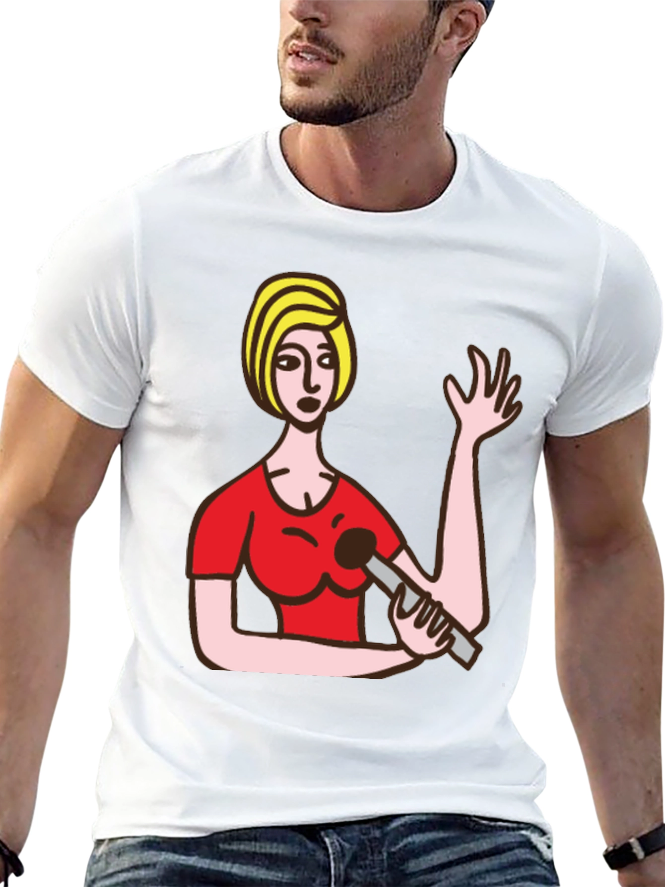 Cartoon Woman Graphic Black T-Shirt