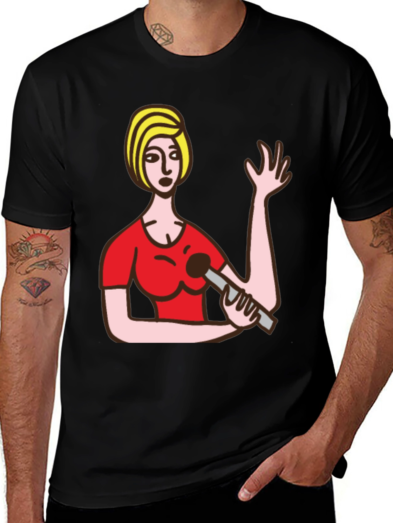 Cartoon Woman Graphic Black T-Shirt