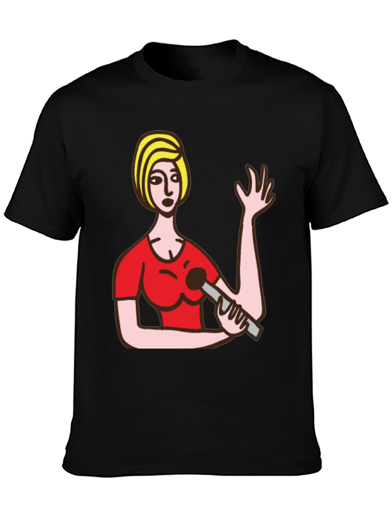 Cartoon Woman Graphic Black T-Shirt