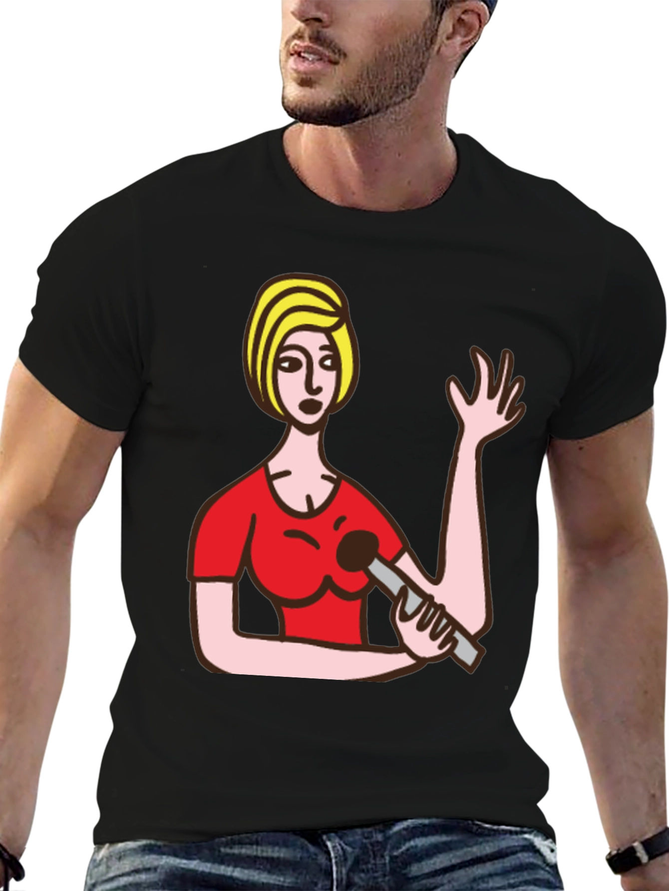 Cartoon Woman Graphic Black T-Shirt