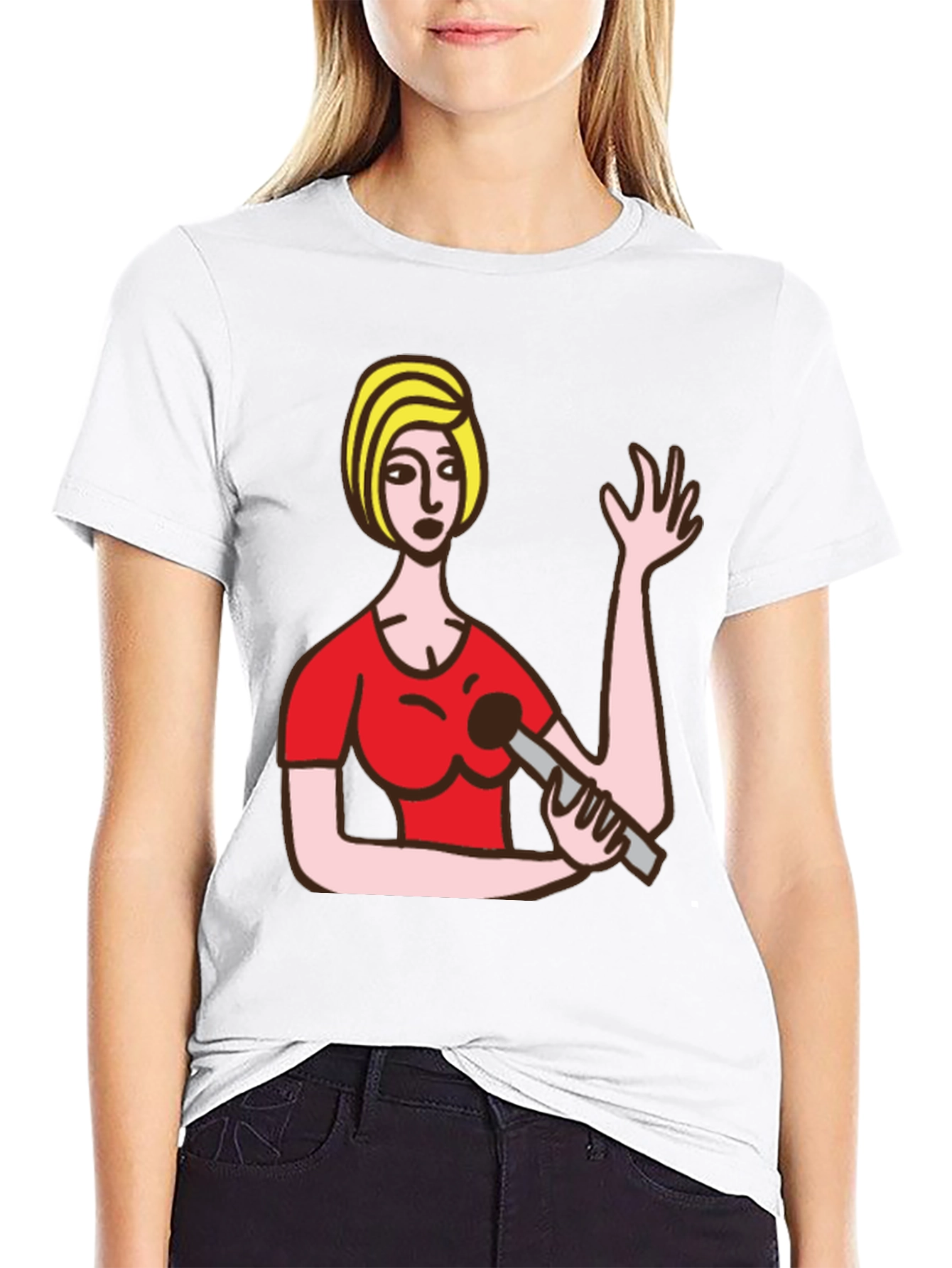 Cartoon Woman Graphic Black T-Shirt