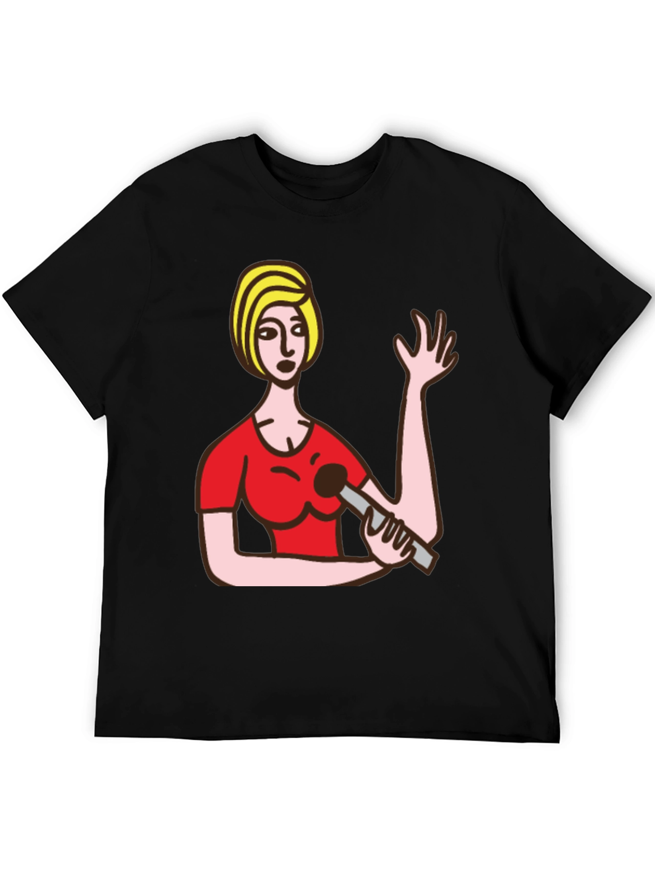 Cartoon Woman Graphic Black T-Shirt