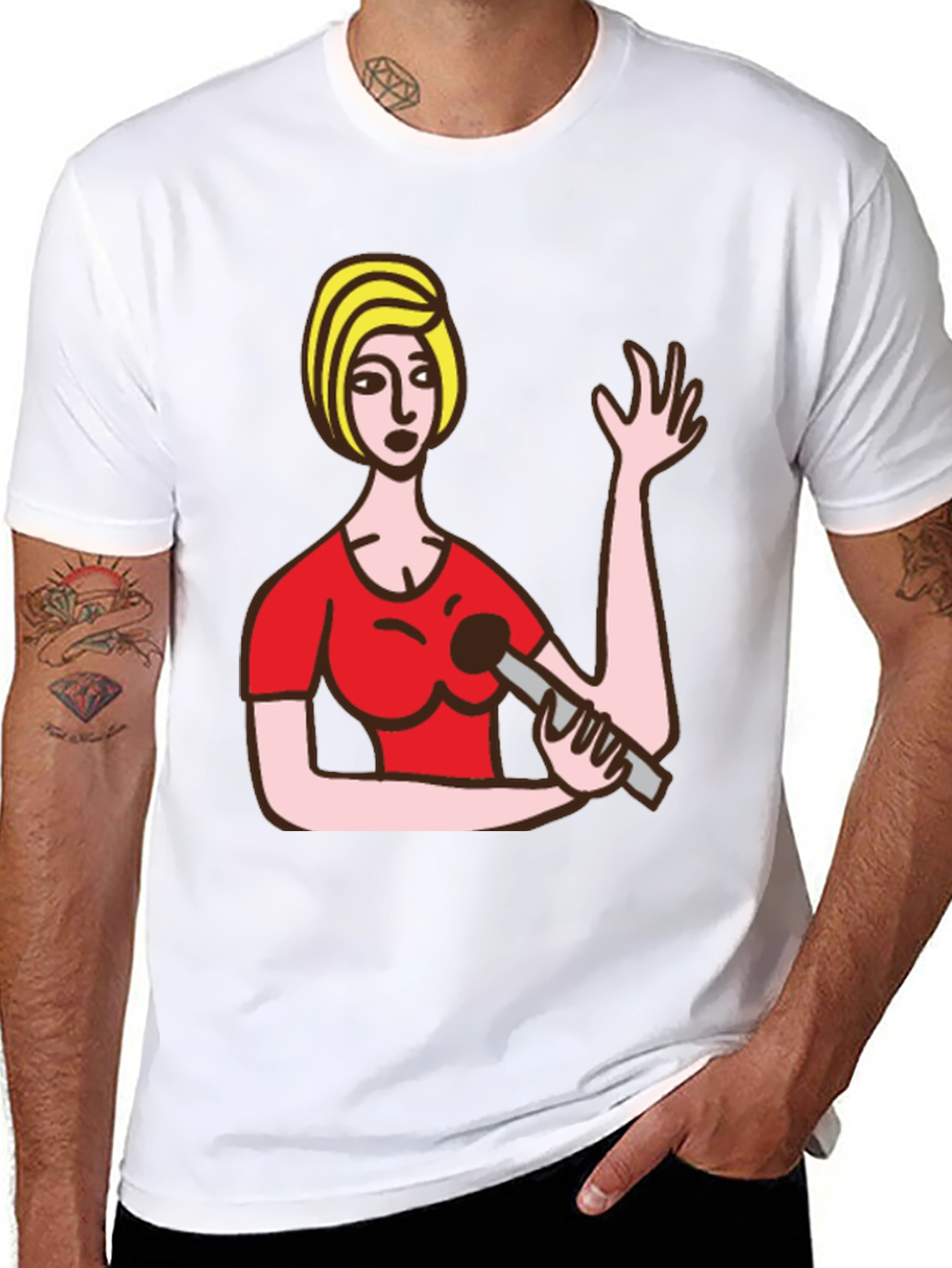 Cartoon Woman Graphic Black T-Shirt