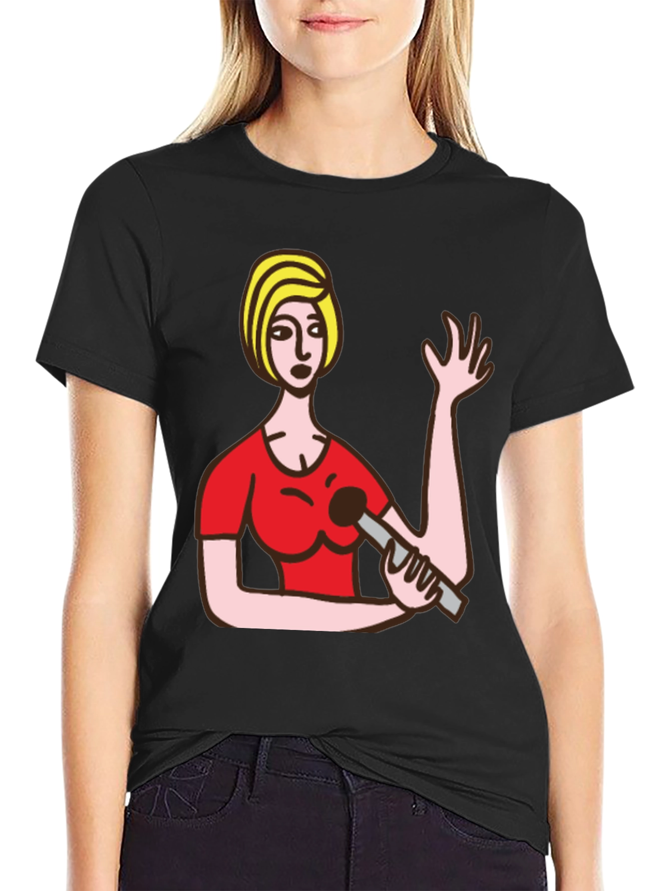 Cartoon Woman Graphic Black T-Shirt