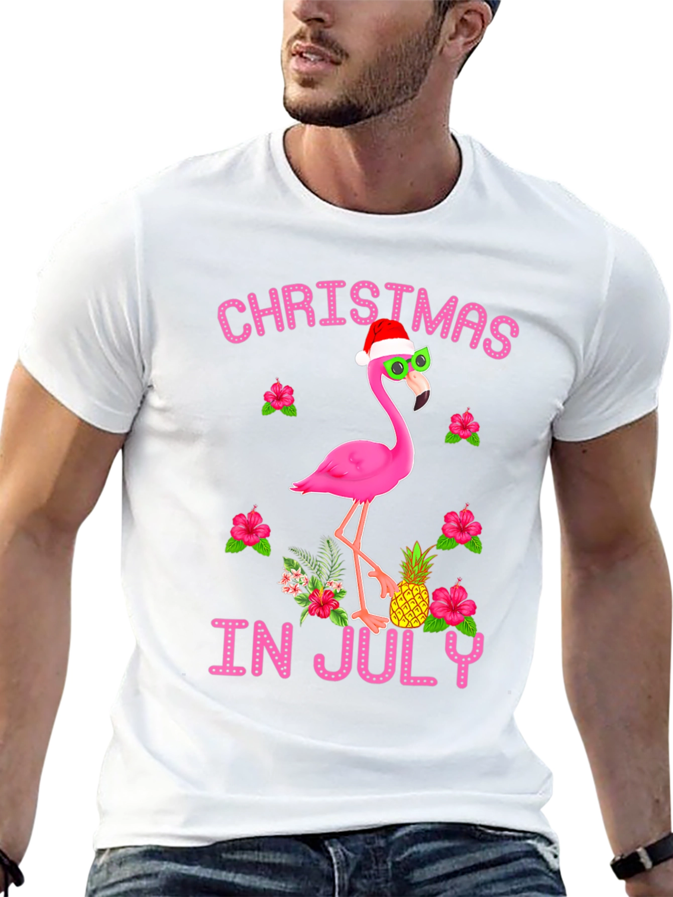 Christmas in July Flamingo T-Shirt