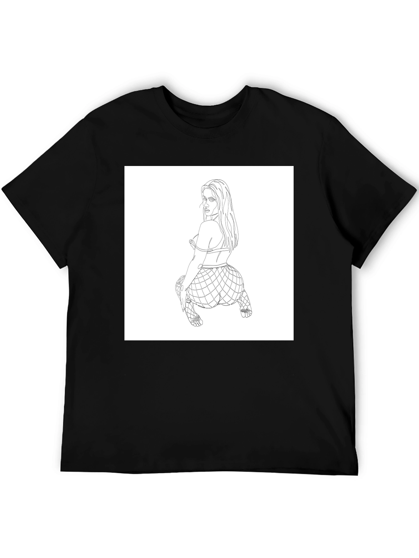 Black Graphic Tee: Woman Illustration
