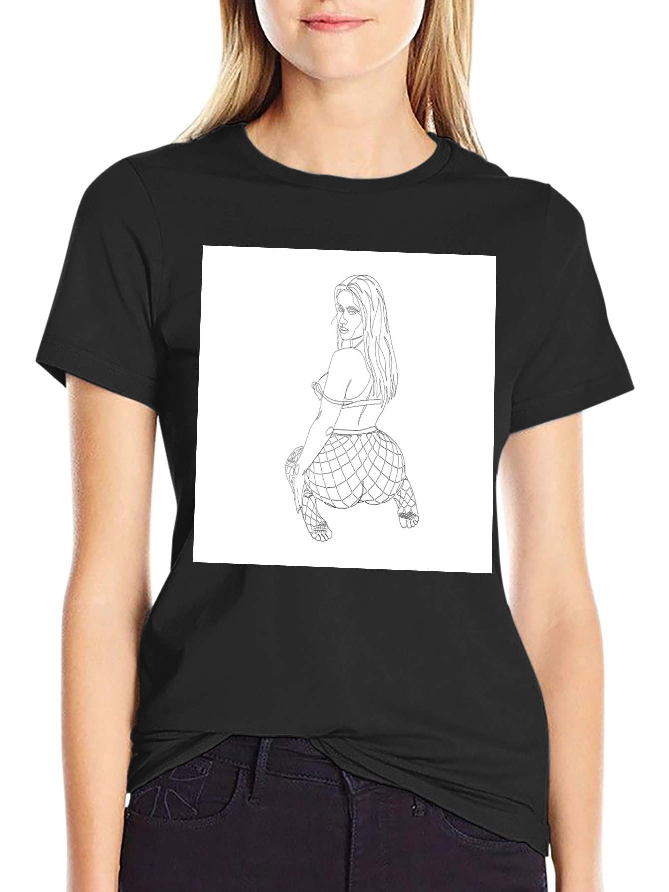 Black Graphic Tee: Woman Illustration