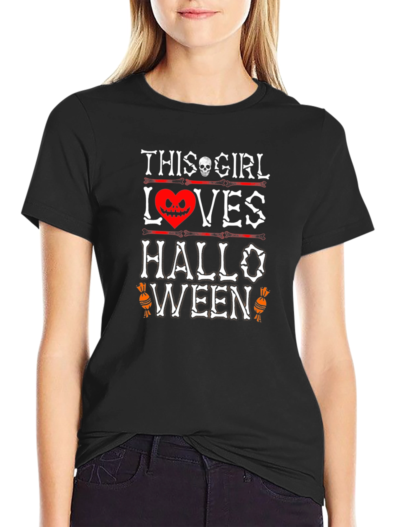 Halloween Girl Skeleton Heart T-Shirt