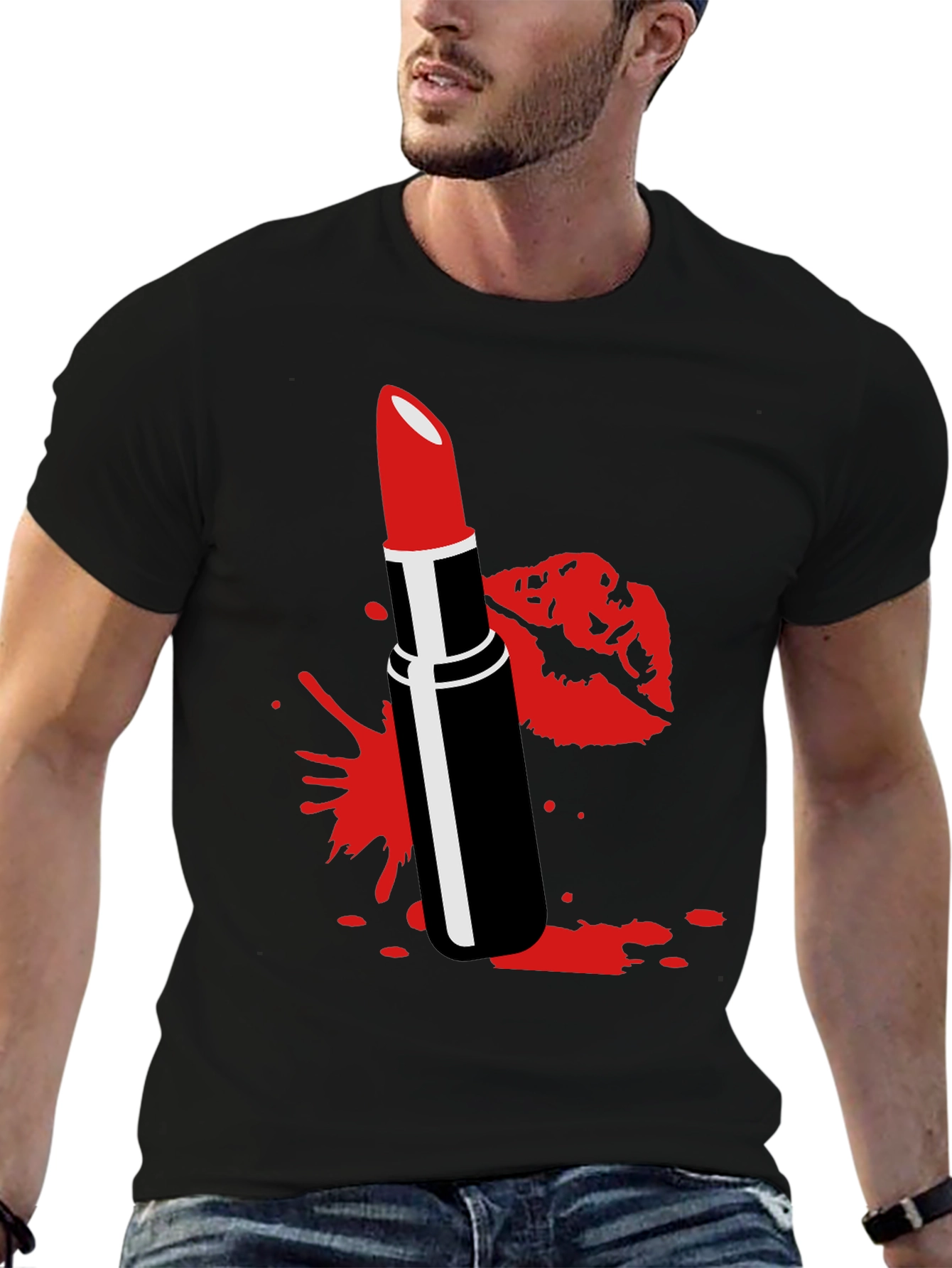 Red Lipstick Kiss Black Tee