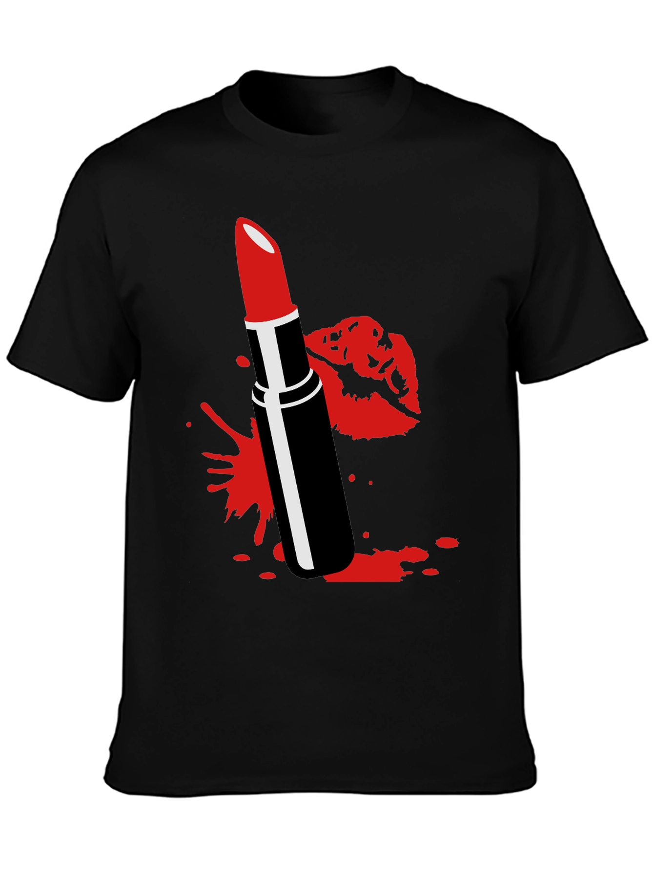 Red Lipstick Kiss Black Tee