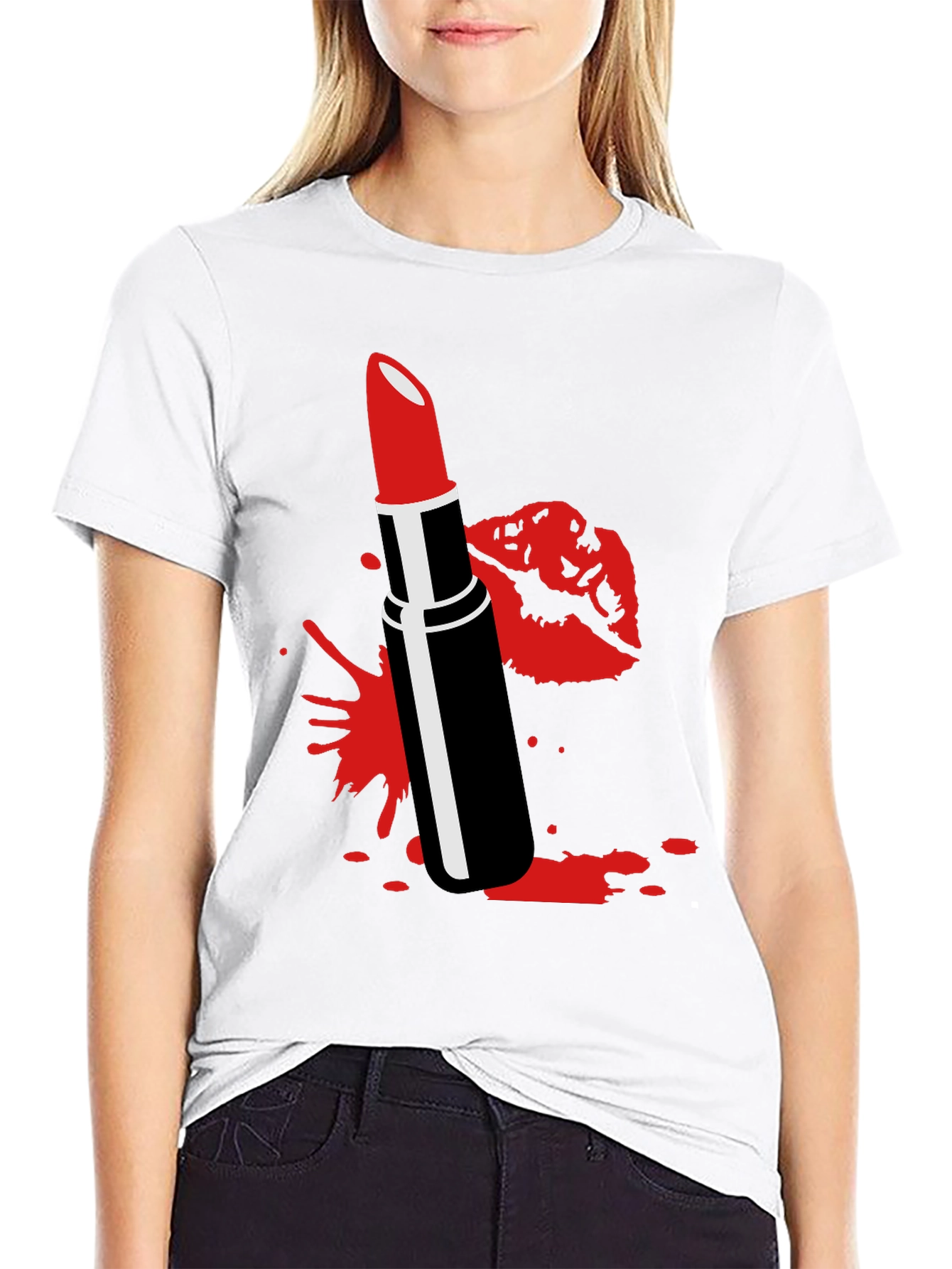 Red Lipstick Kiss Black Tee