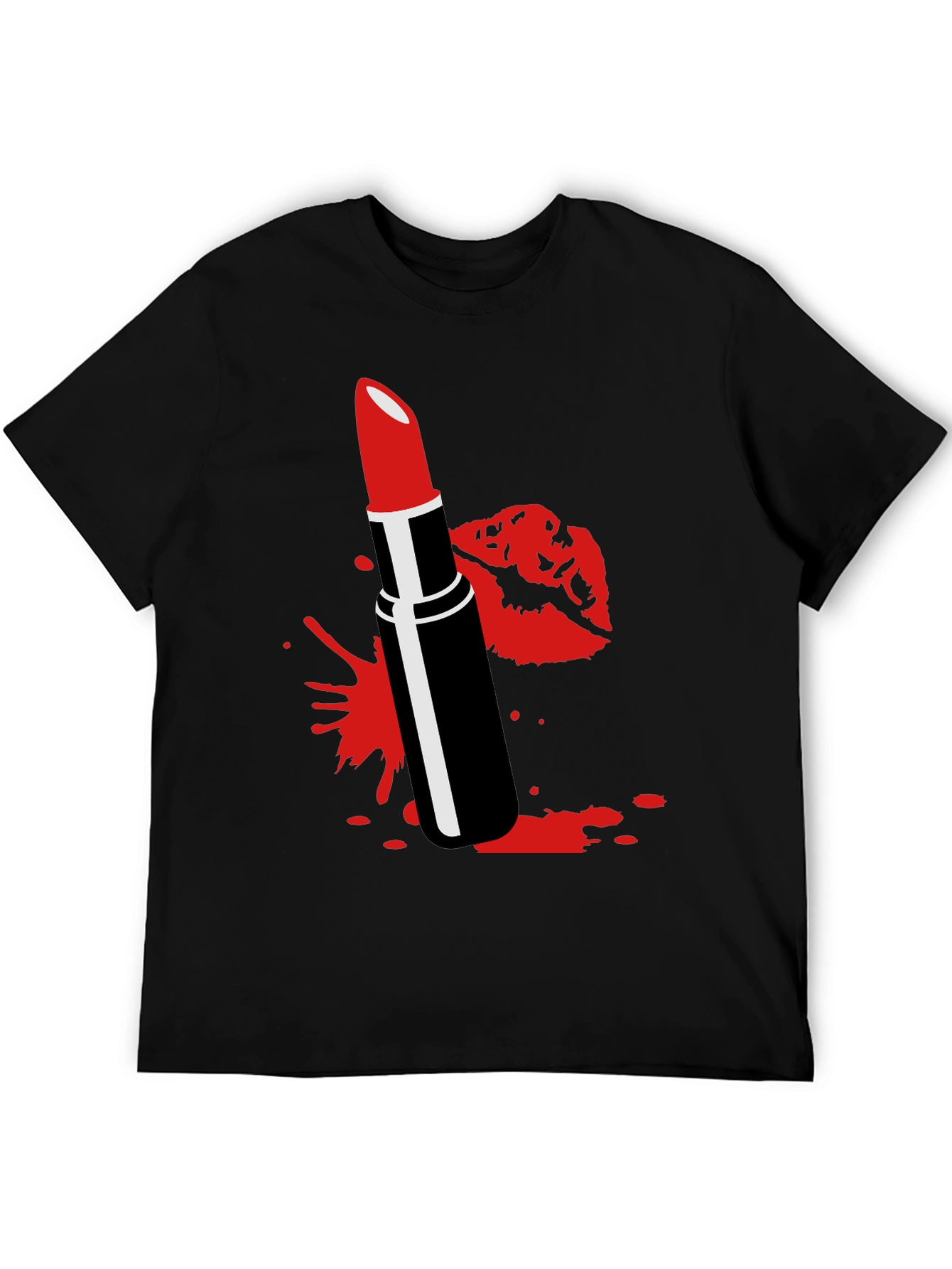 Red Lipstick Kiss Black Tee
