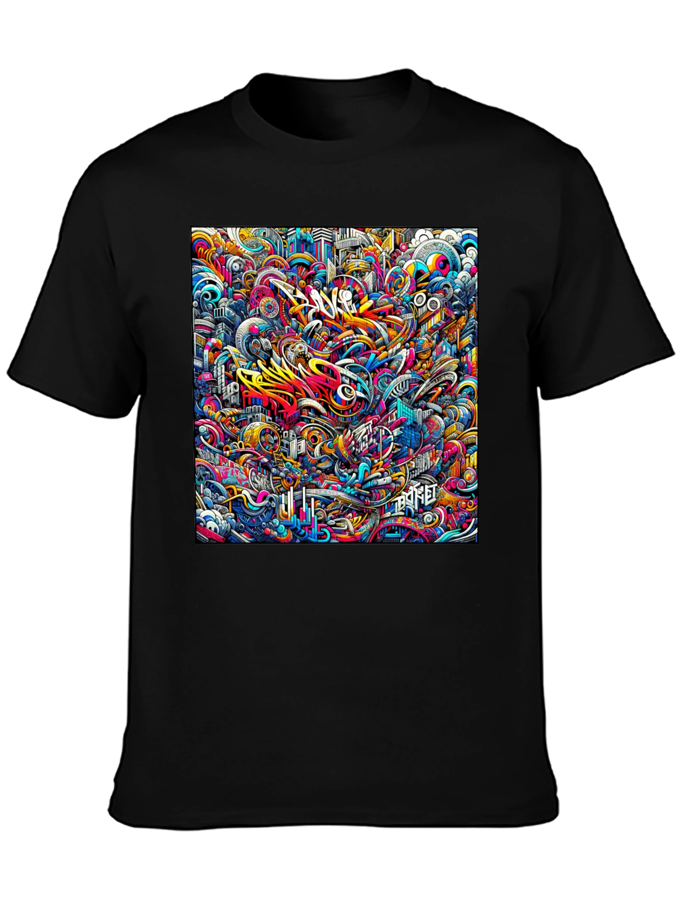 Vibrant Abstract Graffiti Art Print Black T-Shirt