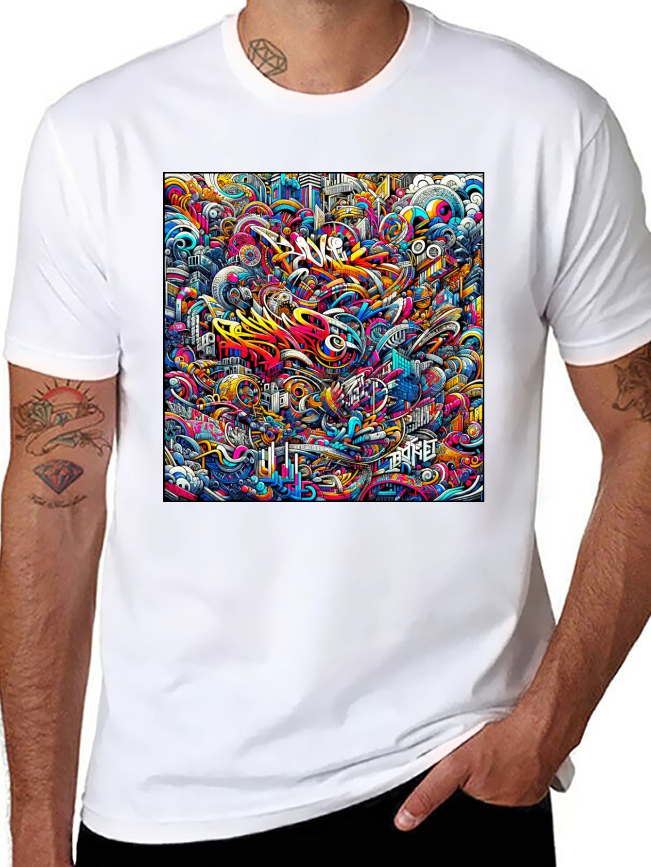 Vibrant Abstract Graffiti Art Print Black T-Shirt