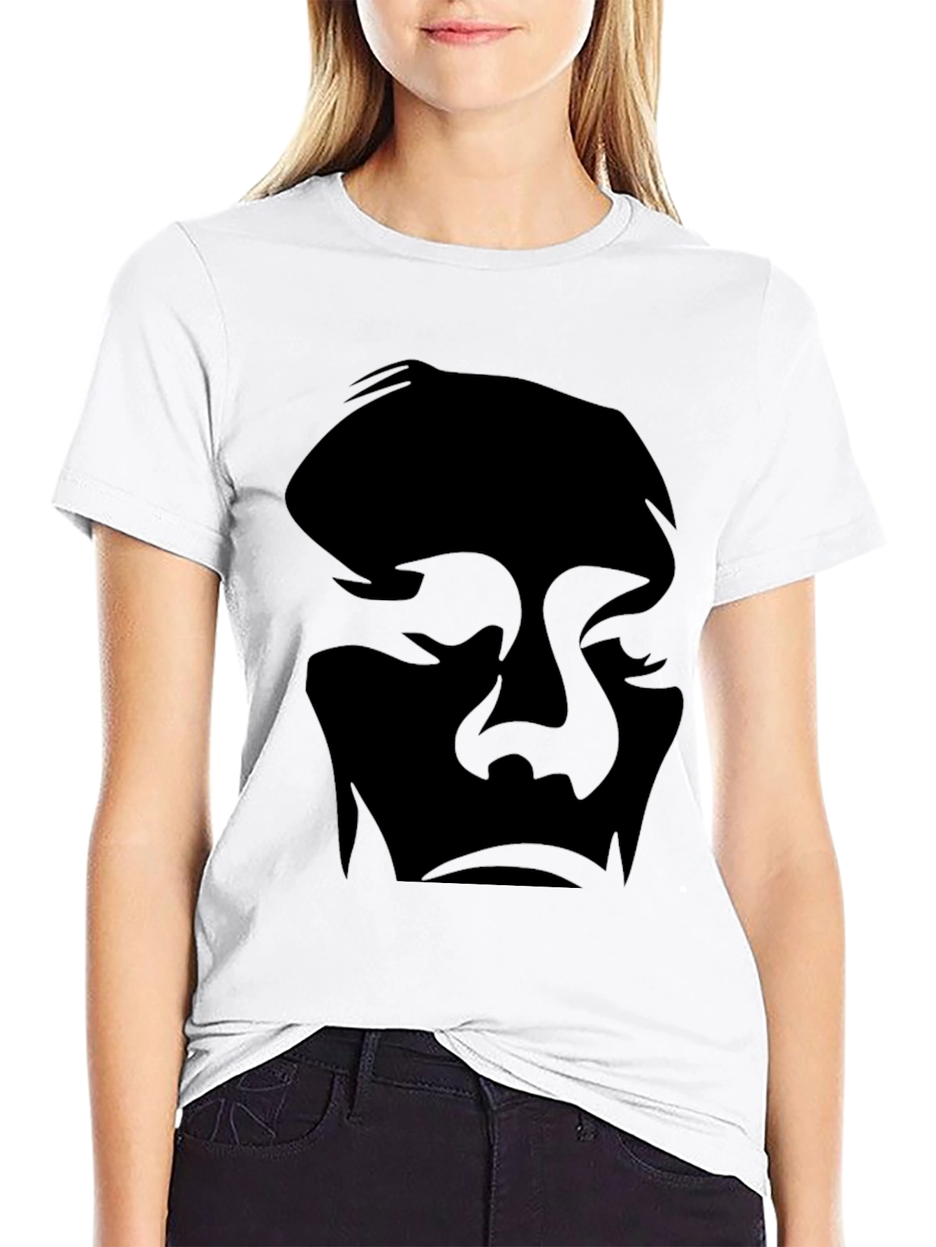 Abstract Face Graphic Tee - Black Cotton Casual Shirt