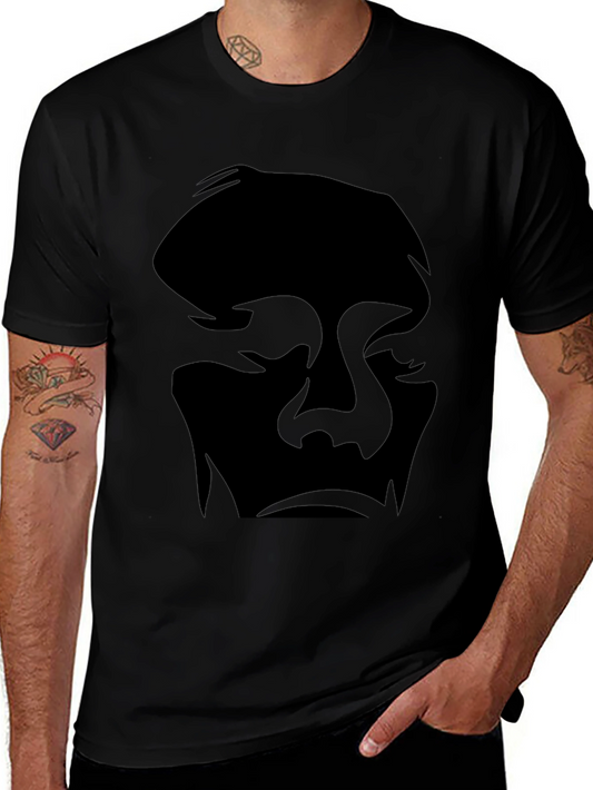 Abstract Face Graphic Tee - Black Cotton Casual Shirt