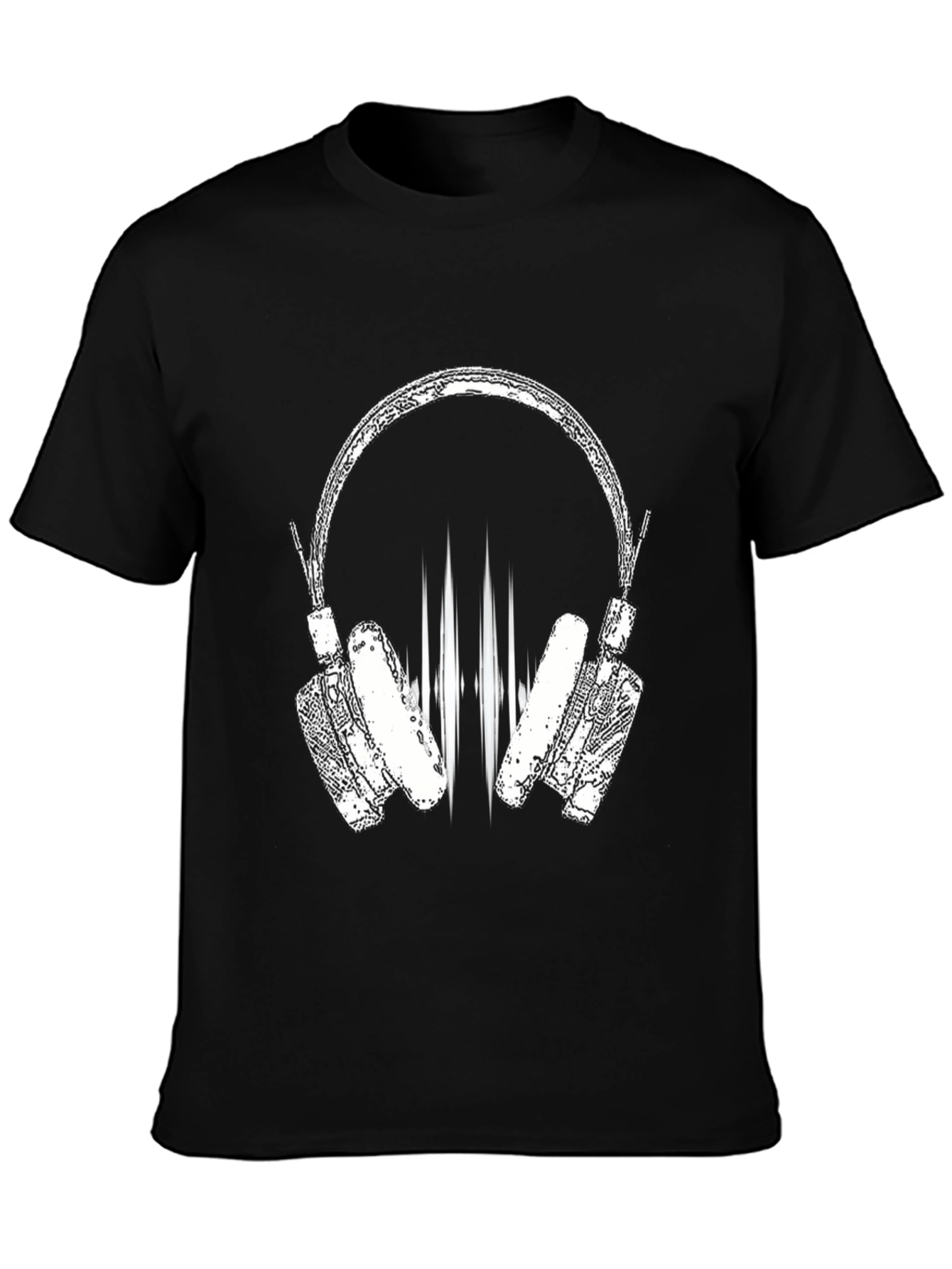 Cool Black Graphic Tee - Headphones Design