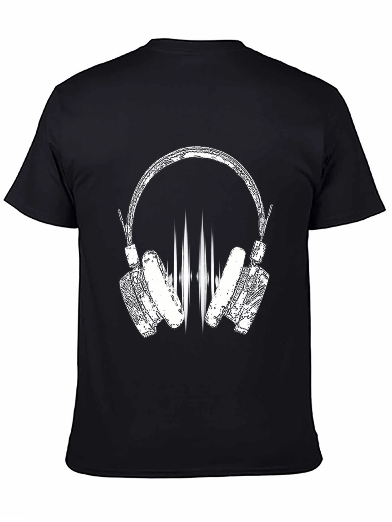 Cool Black Graphic Tee - Headphones Design