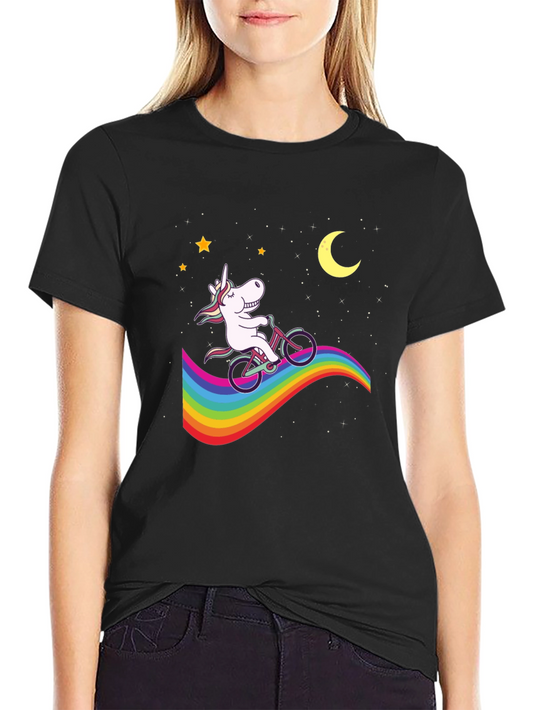 Unicorn Riding Rainbow Bike T-Shirt - Mens Black Tee