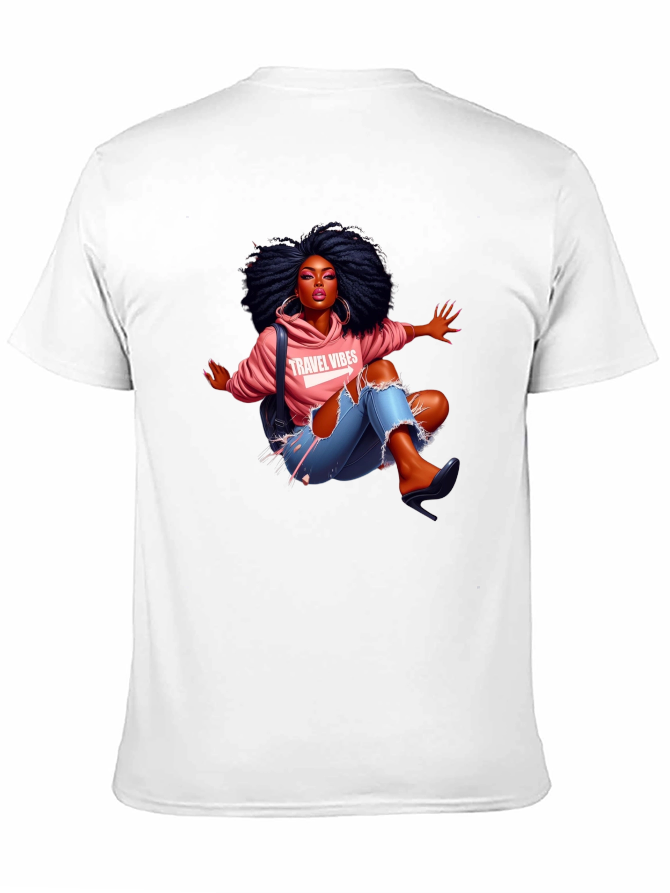 Afro Woman Travel Vibes Graphic Tee - Black
