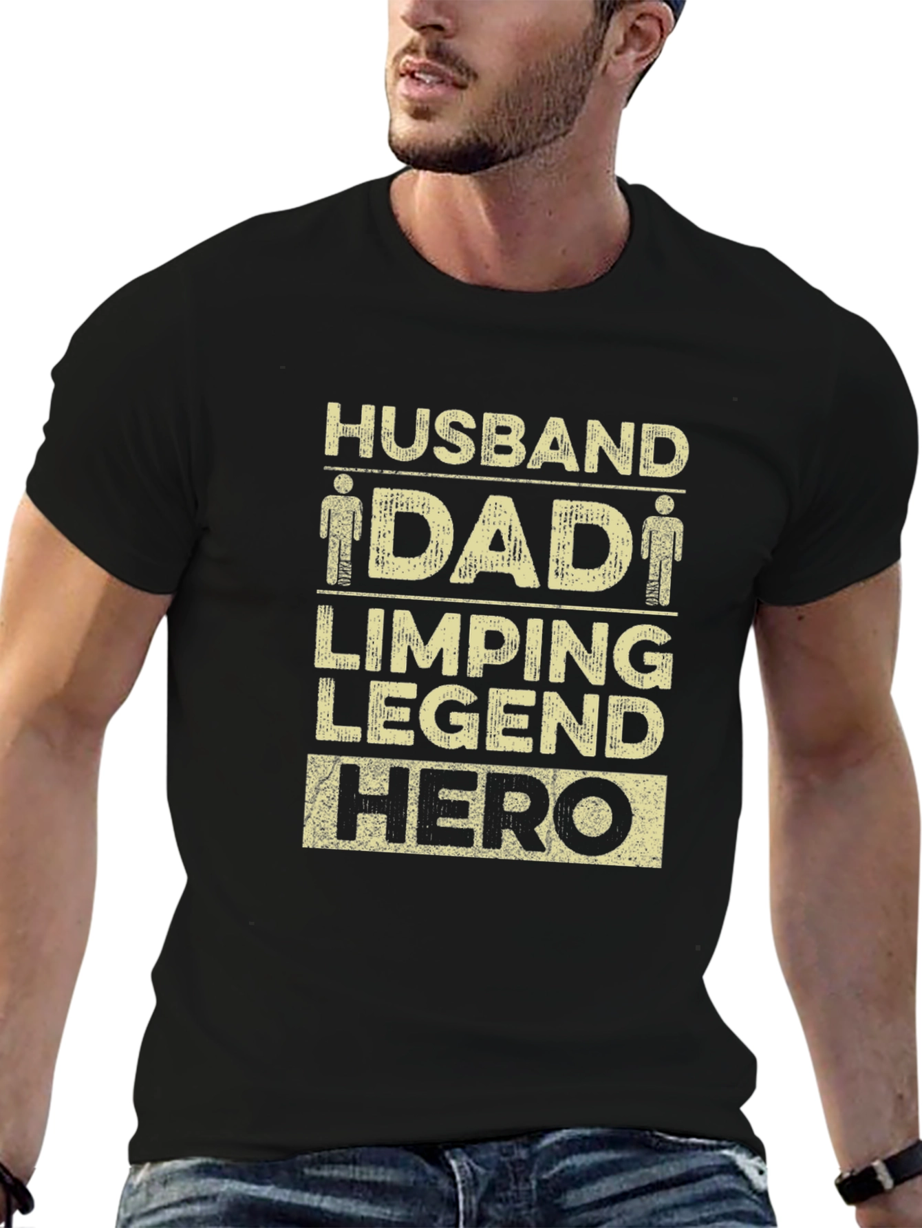 Husband Dad Limping Legend Hero Black T-Shirt