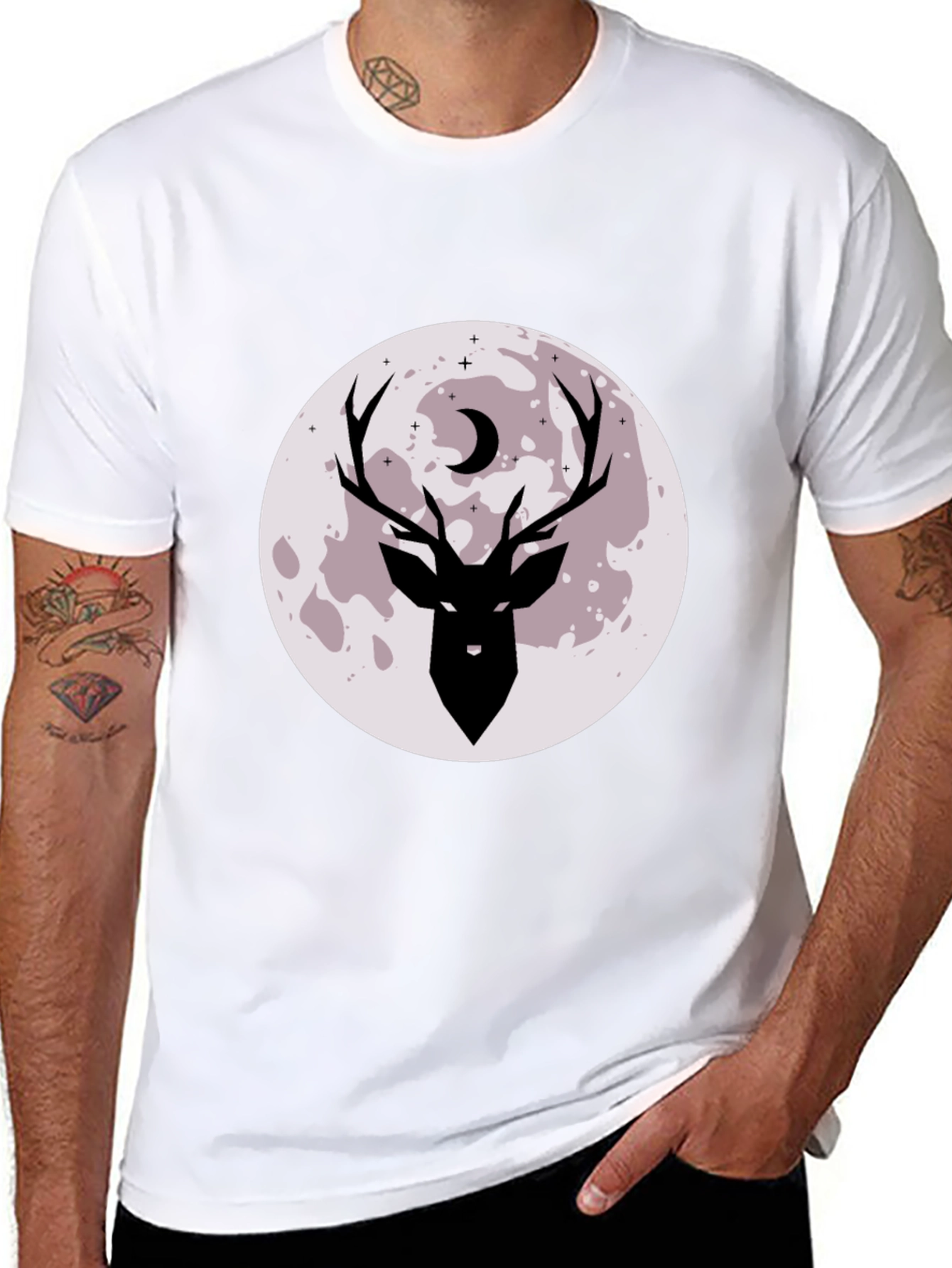 Mens Black Deer Moon Graphic Tee