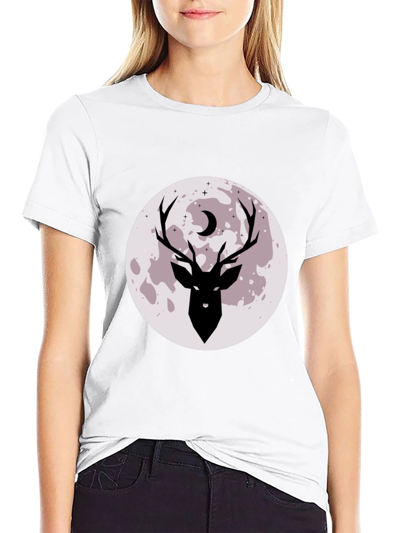 Mens Black Deer Moon Graphic Tee