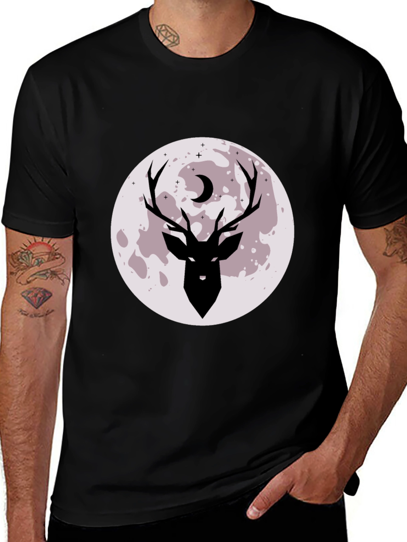 Mens Black Deer Moon Graphic Tee