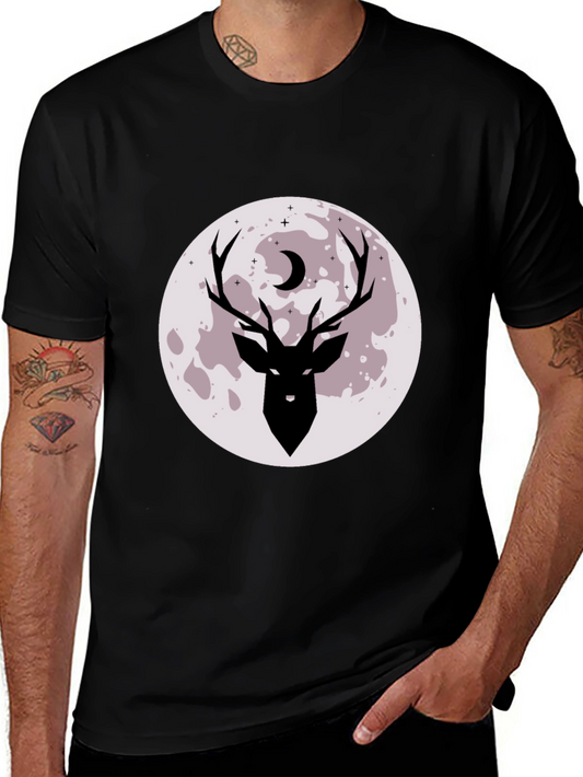 Mens Black Deer Moon Graphic Tee