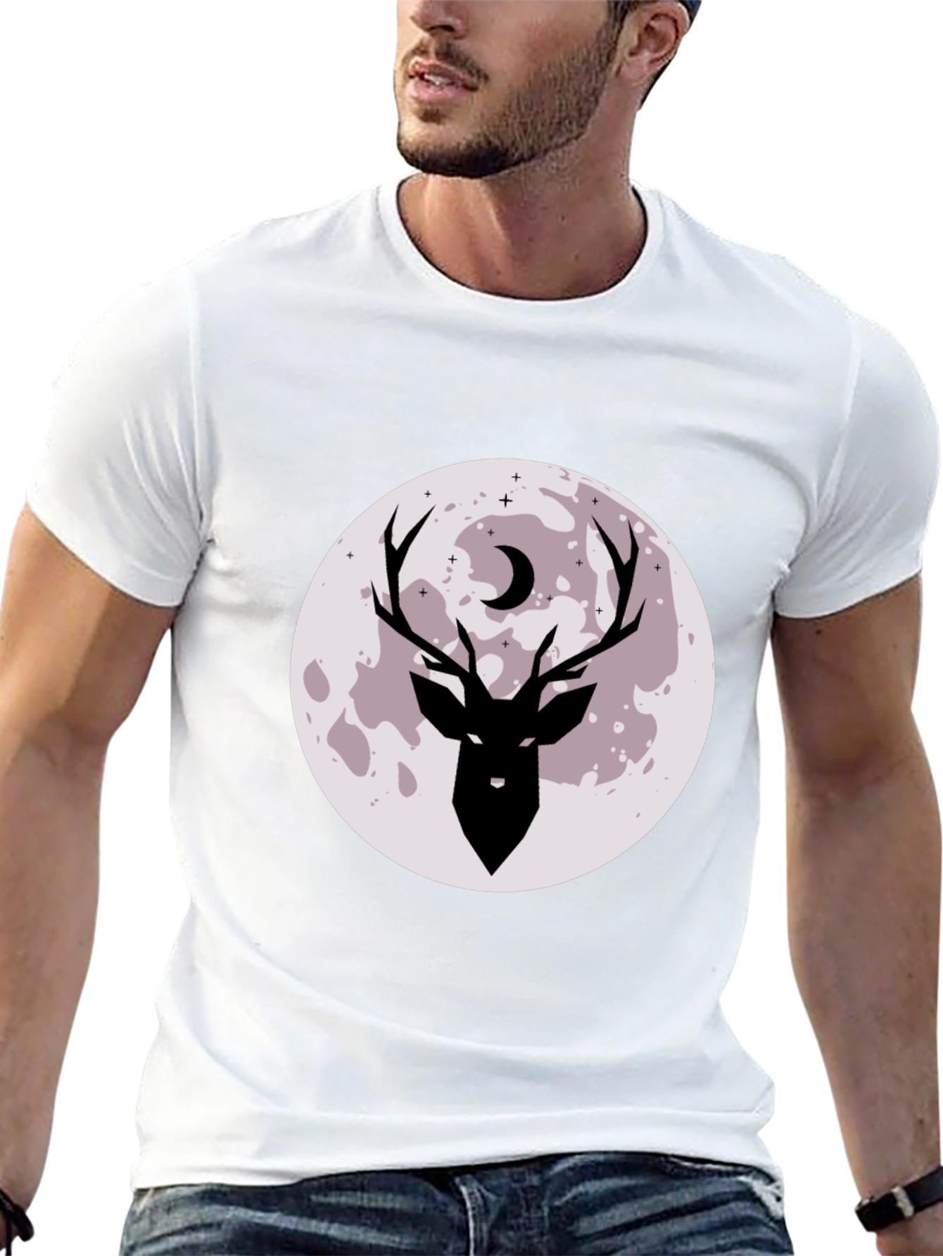 Mens Black Deer Moon Graphic Tee