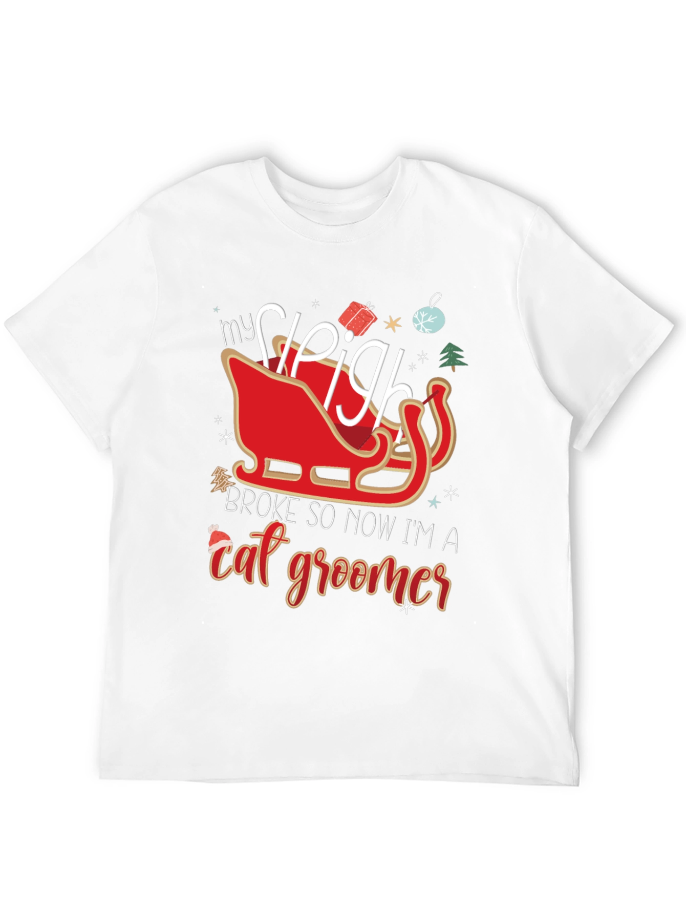 Funny Christmas Sleigh Cat Groomer T-Shirt