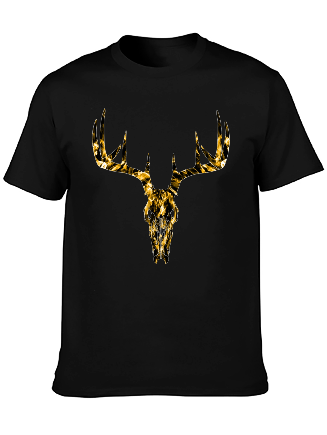 Mens Black T-Shirt with Gold Deer Skull Graphic