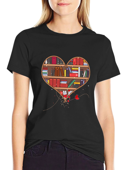 Book Lover Heart Bookshelf Graphic Tee