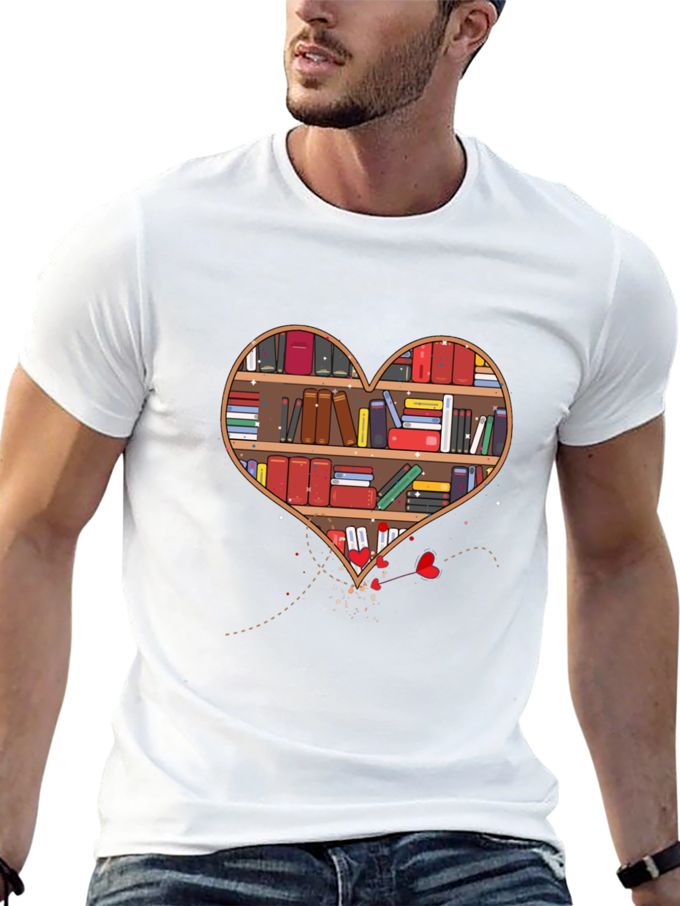 Book Lover Heart Bookshelf Graphic Tee