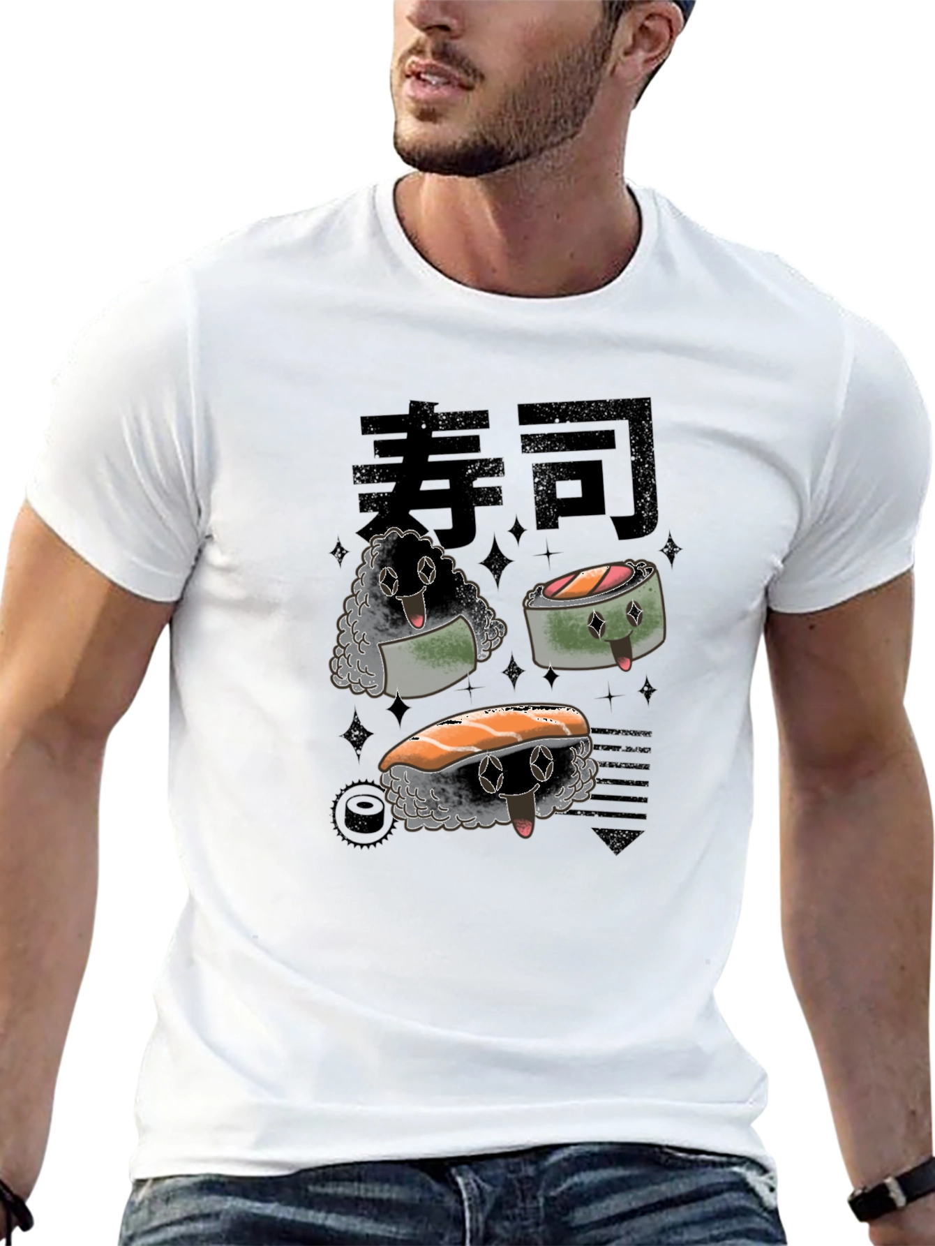 Sushi Character Graphic Black T-Shirt