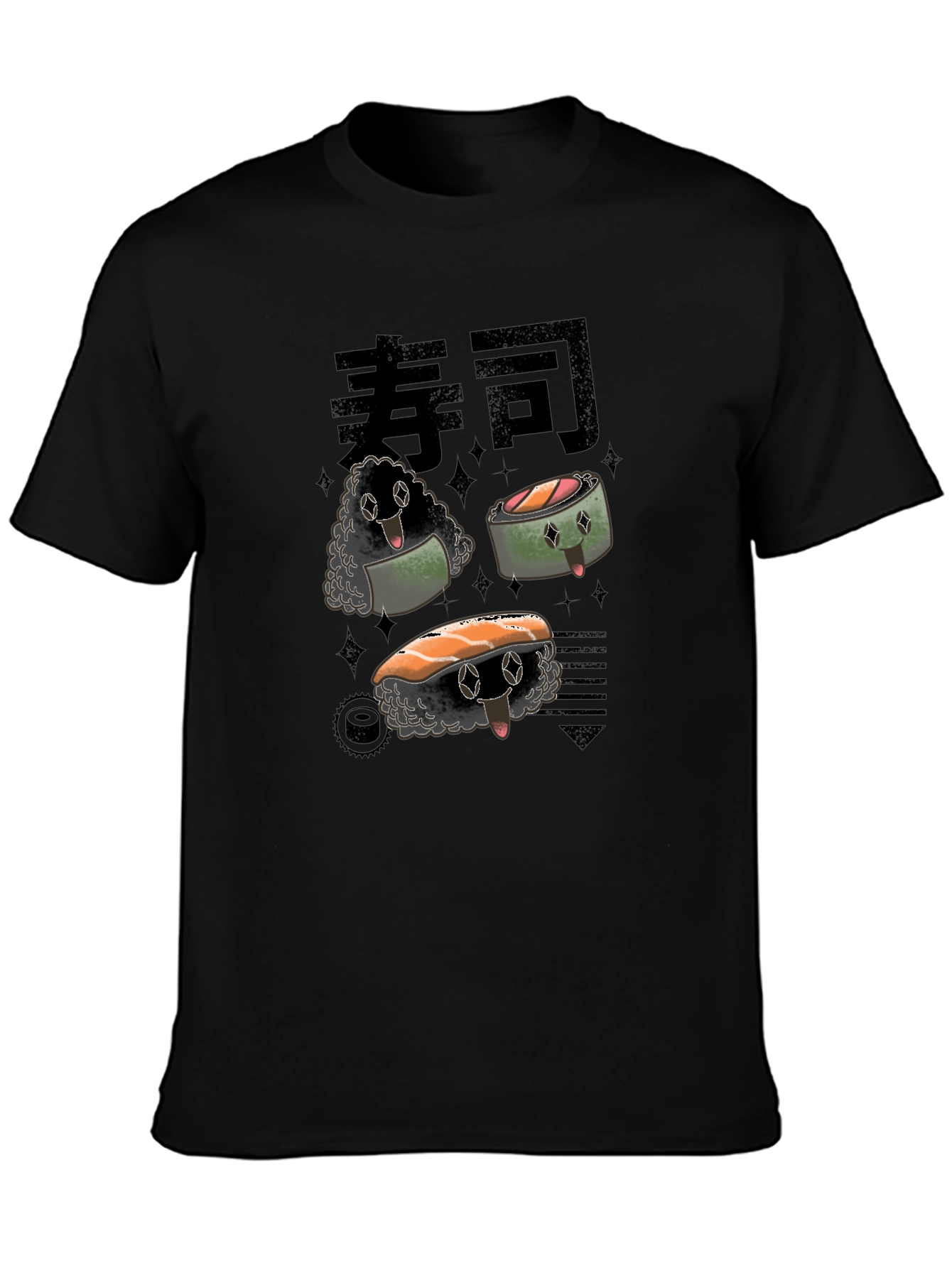 Sushi Character Graphic Black T-Shirt