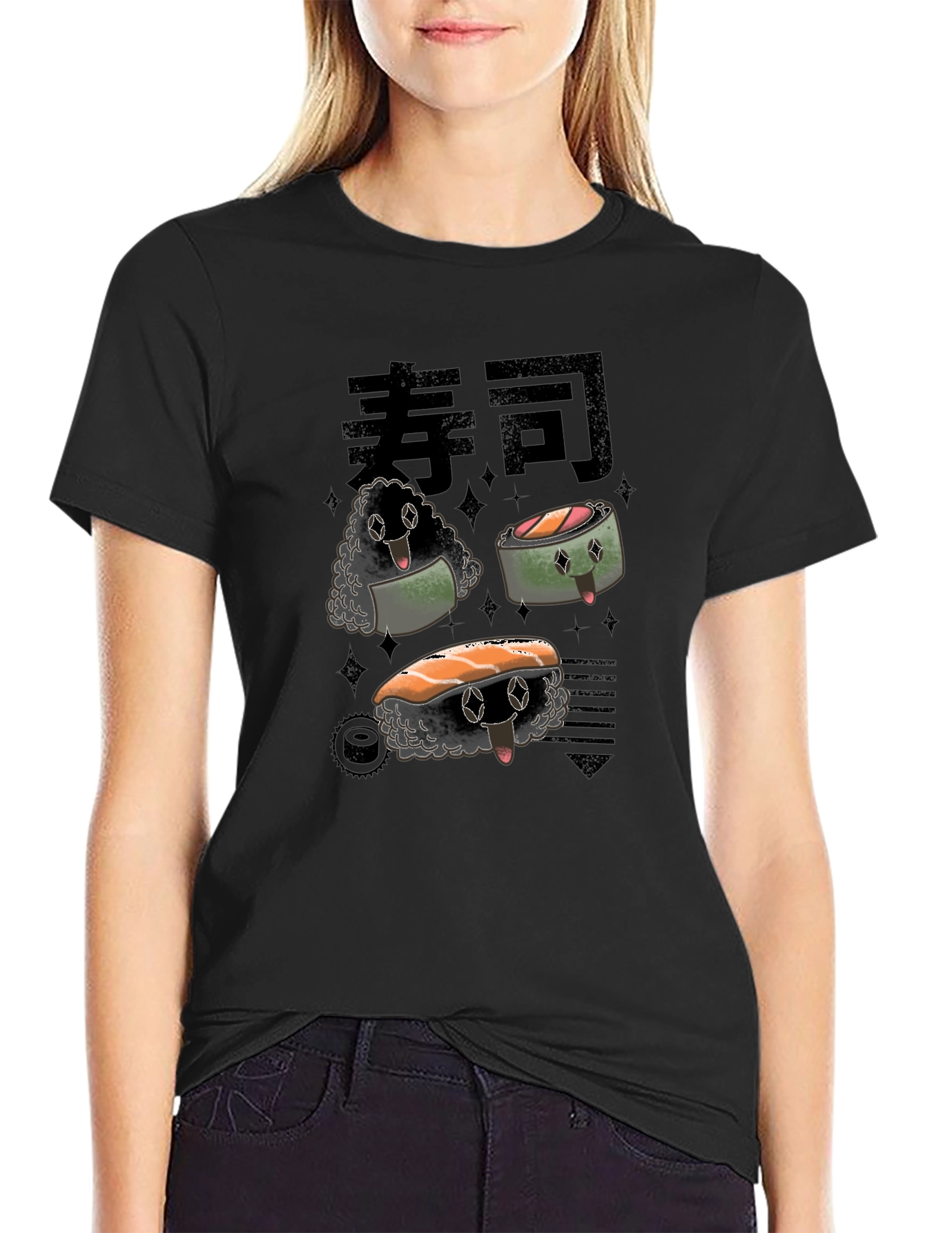 Sushi Character Graphic Black T-Shirt