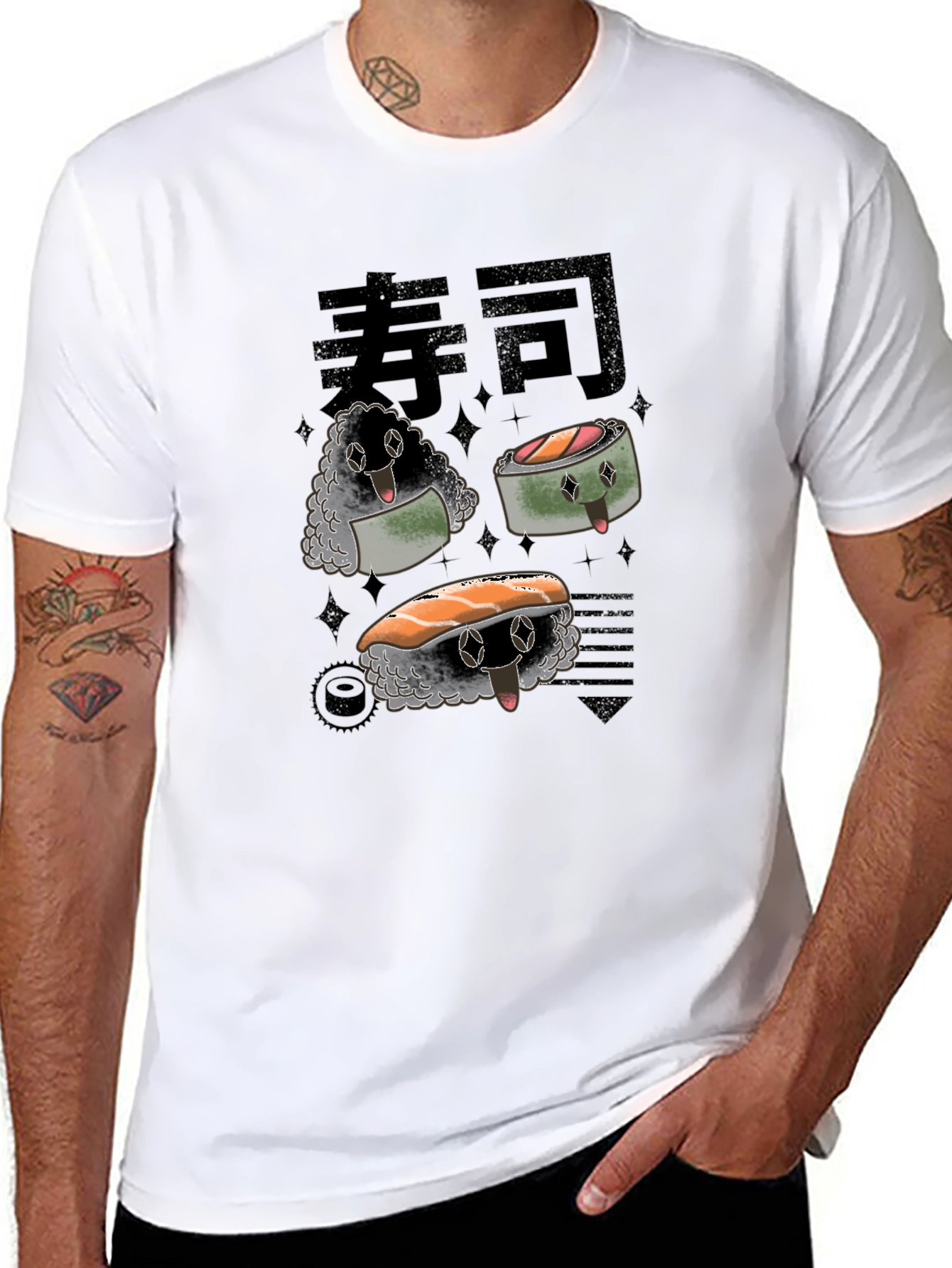 Sushi Character Graphic Black T-Shirt