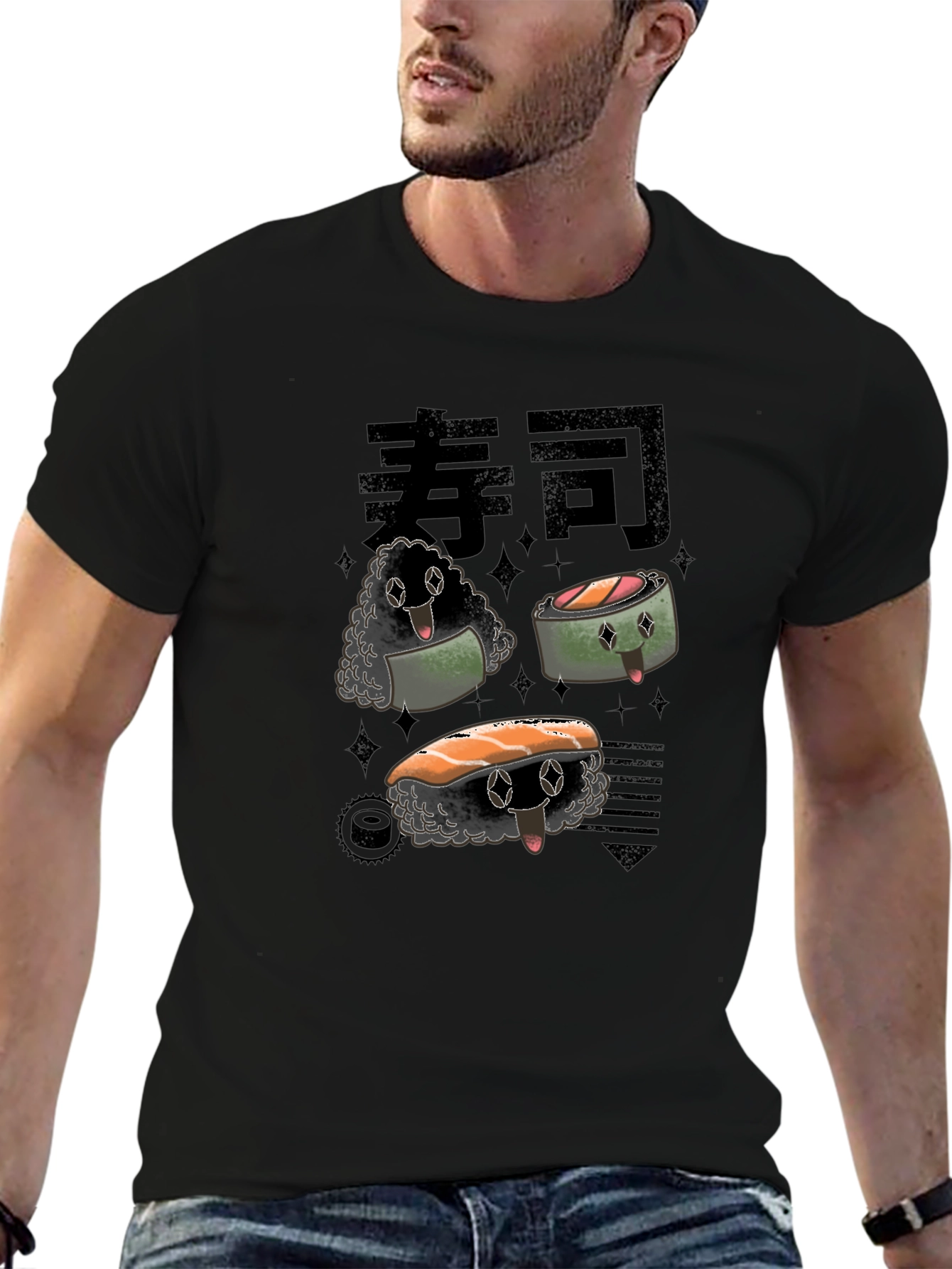 Sushi Character Graphic Black T-Shirt