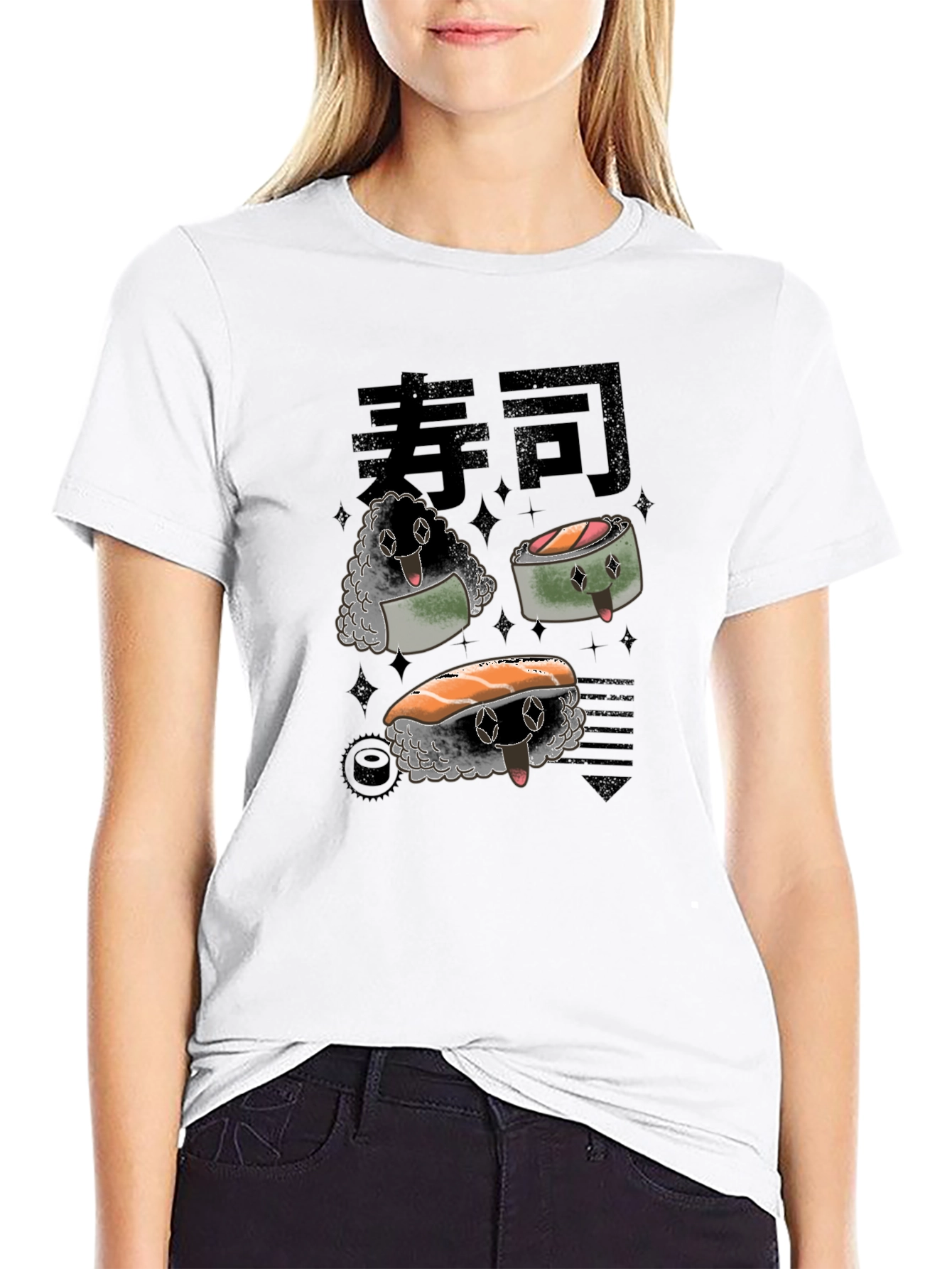 Sushi Character Graphic Black T-Shirt