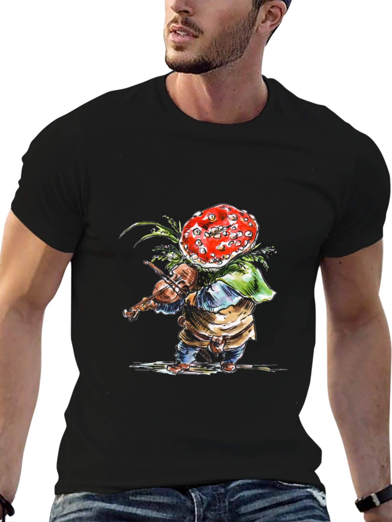 Mushroom Violinist Black T-Shirt