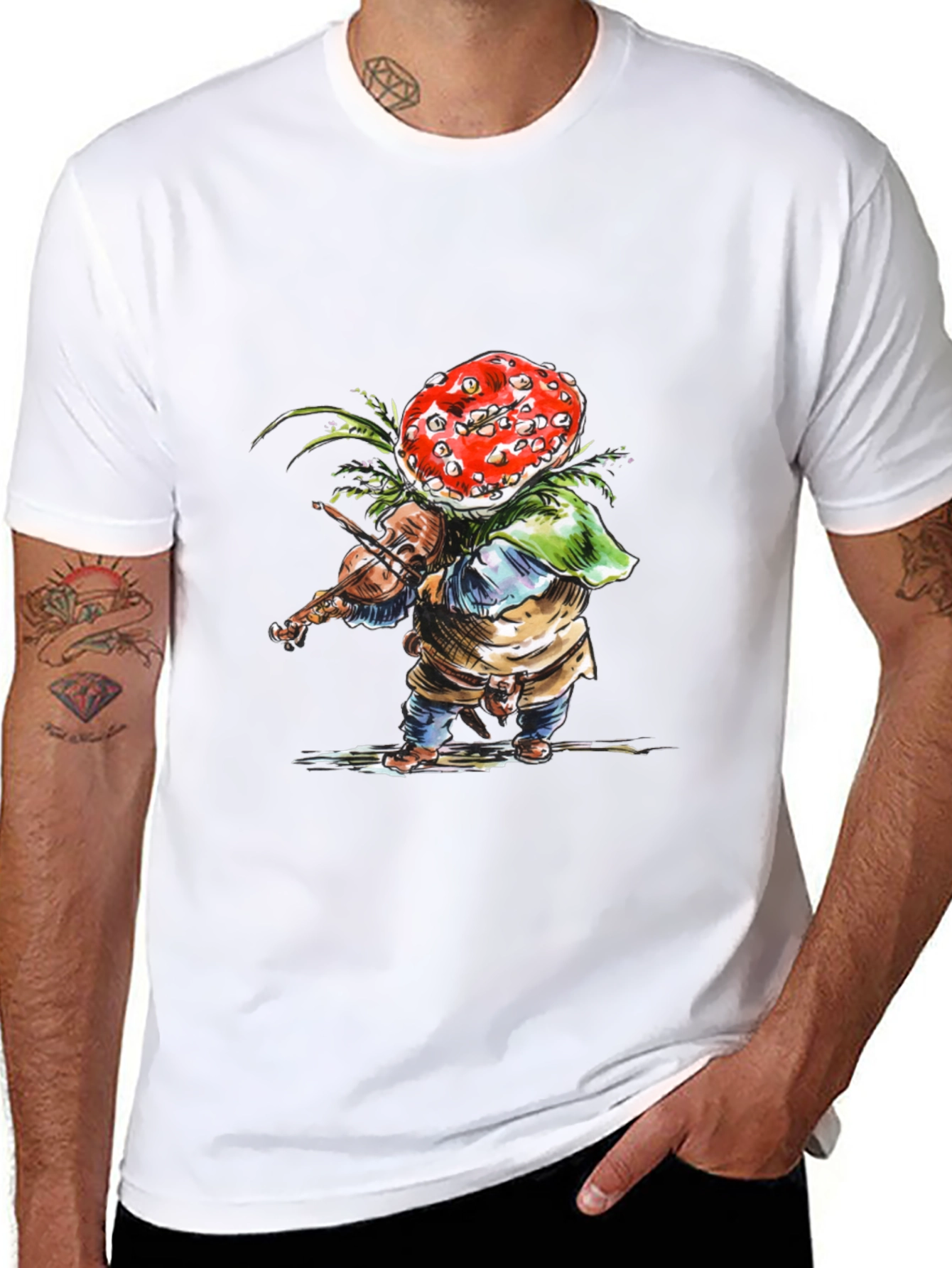 Mushroom Violinist Black T-Shirt