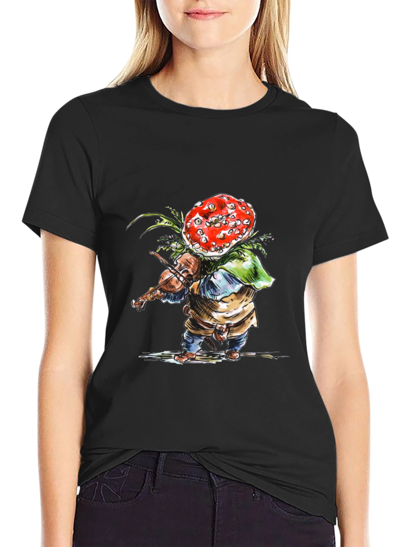 Mushroom Violinist Black T-Shirt