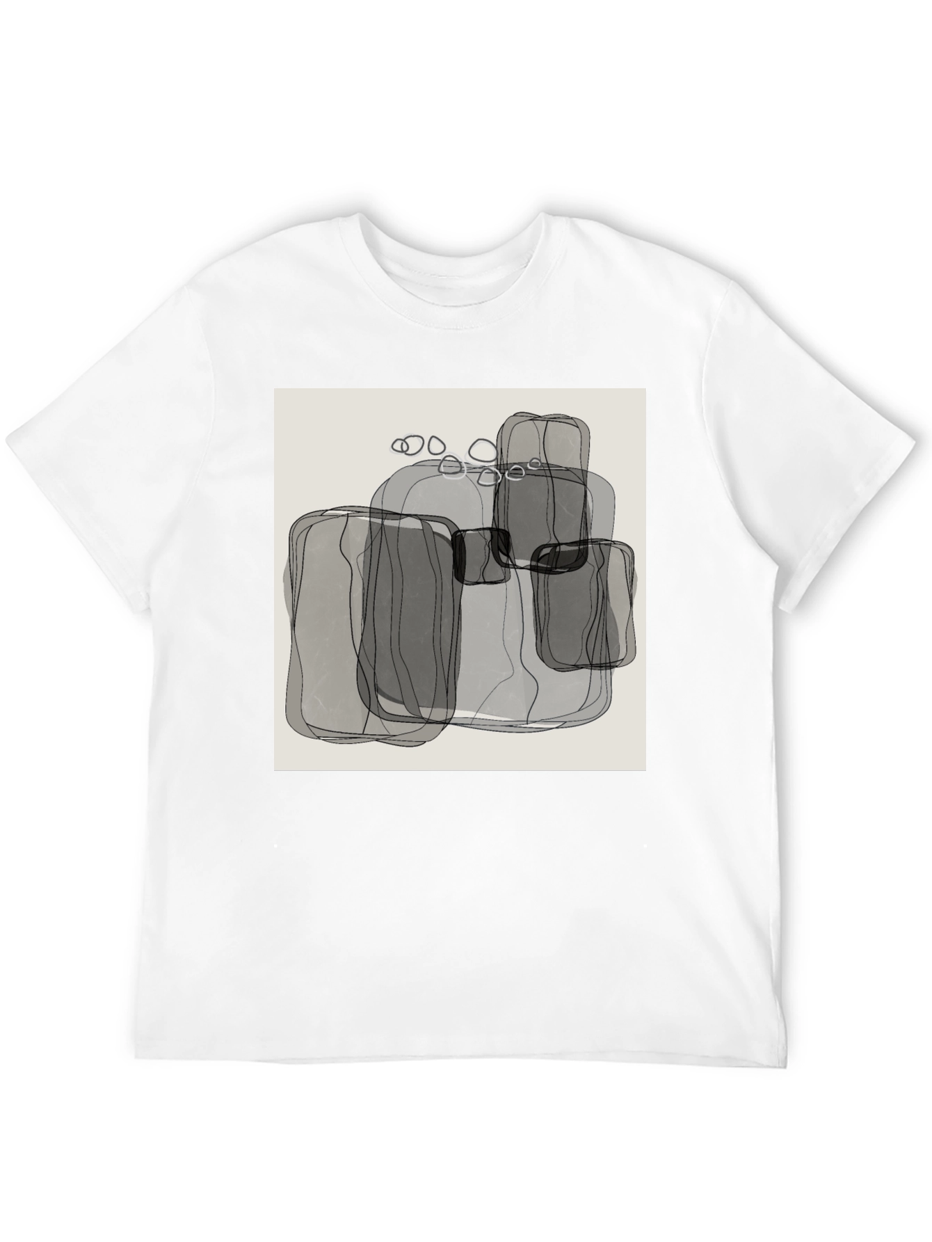 Abstract Gray Block Print Mens Black T-Shirt