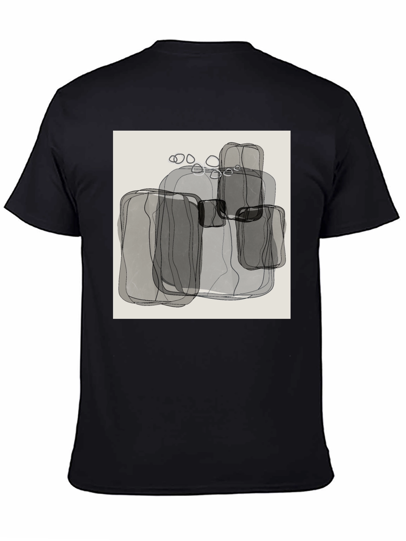 Abstract Gray Block Print Mens Black T-Shirt