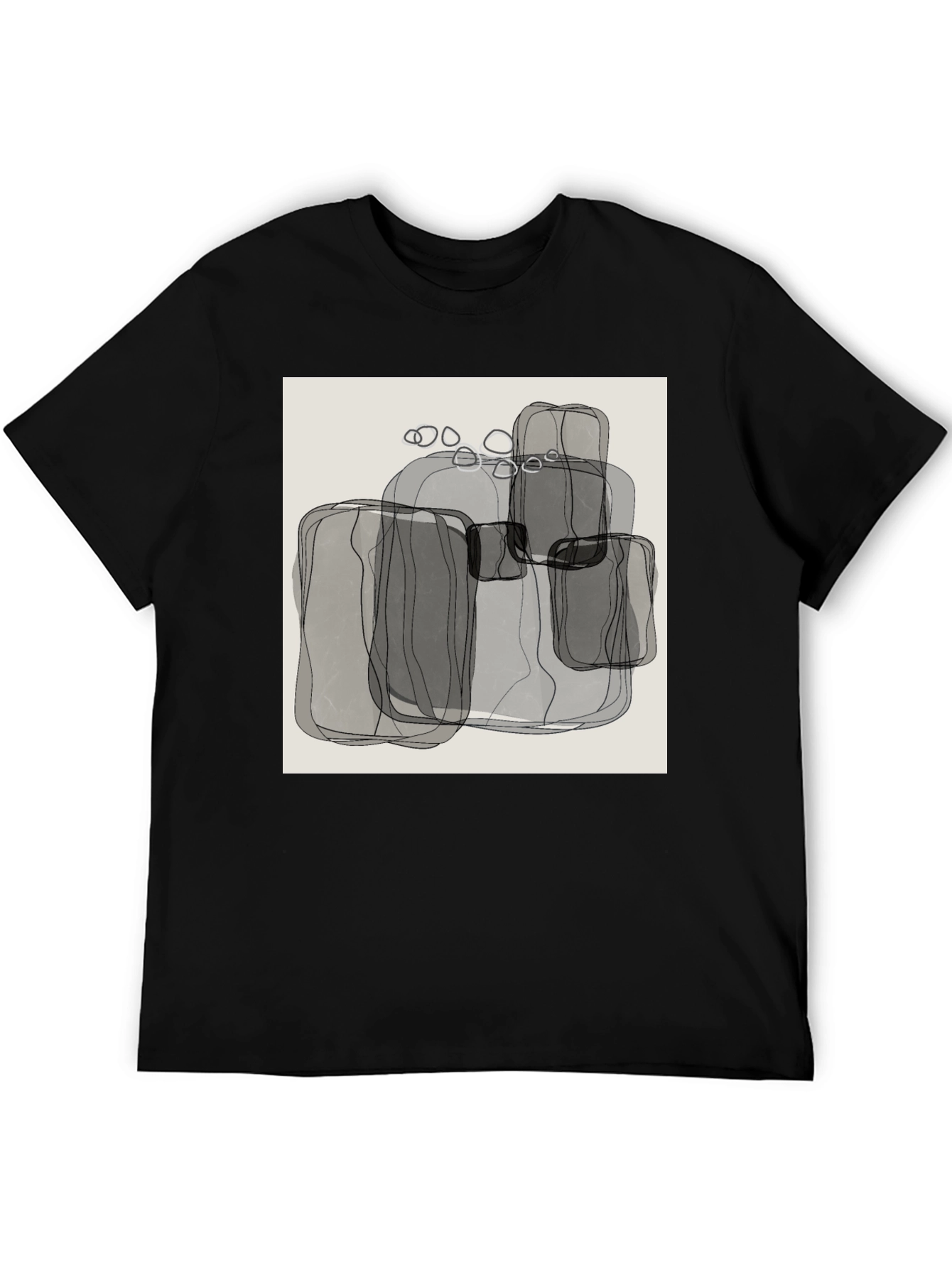 Abstract Gray Block Print Mens Black T-Shirt