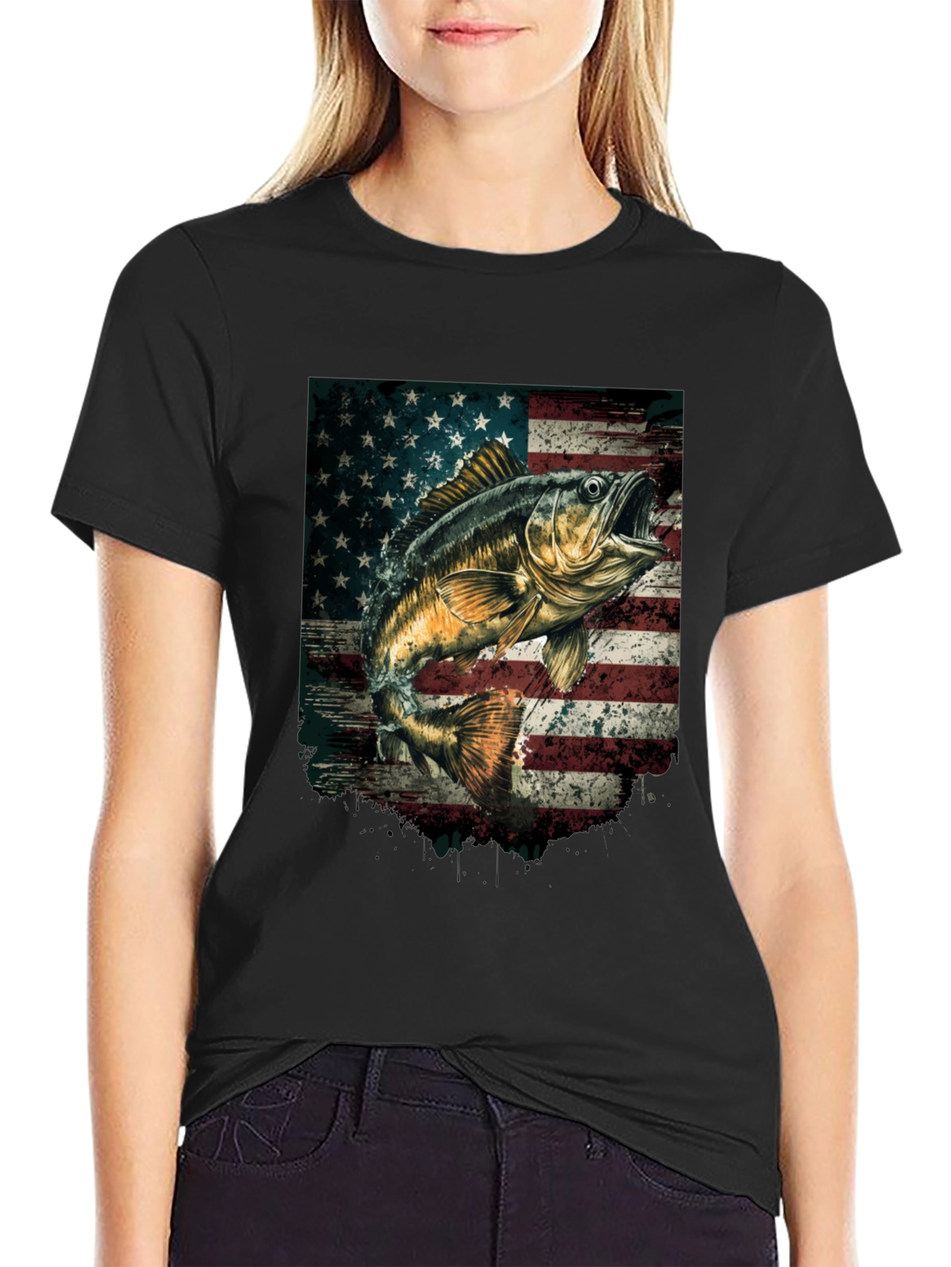 American Flag Bass Fishing T-Shirt