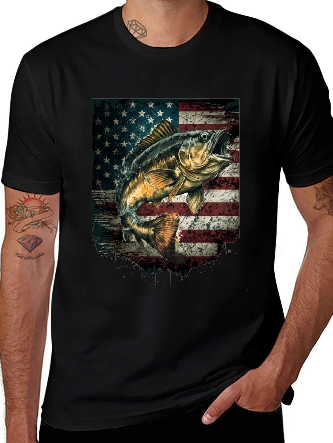 American Flag Bass Fishing T-Shirt