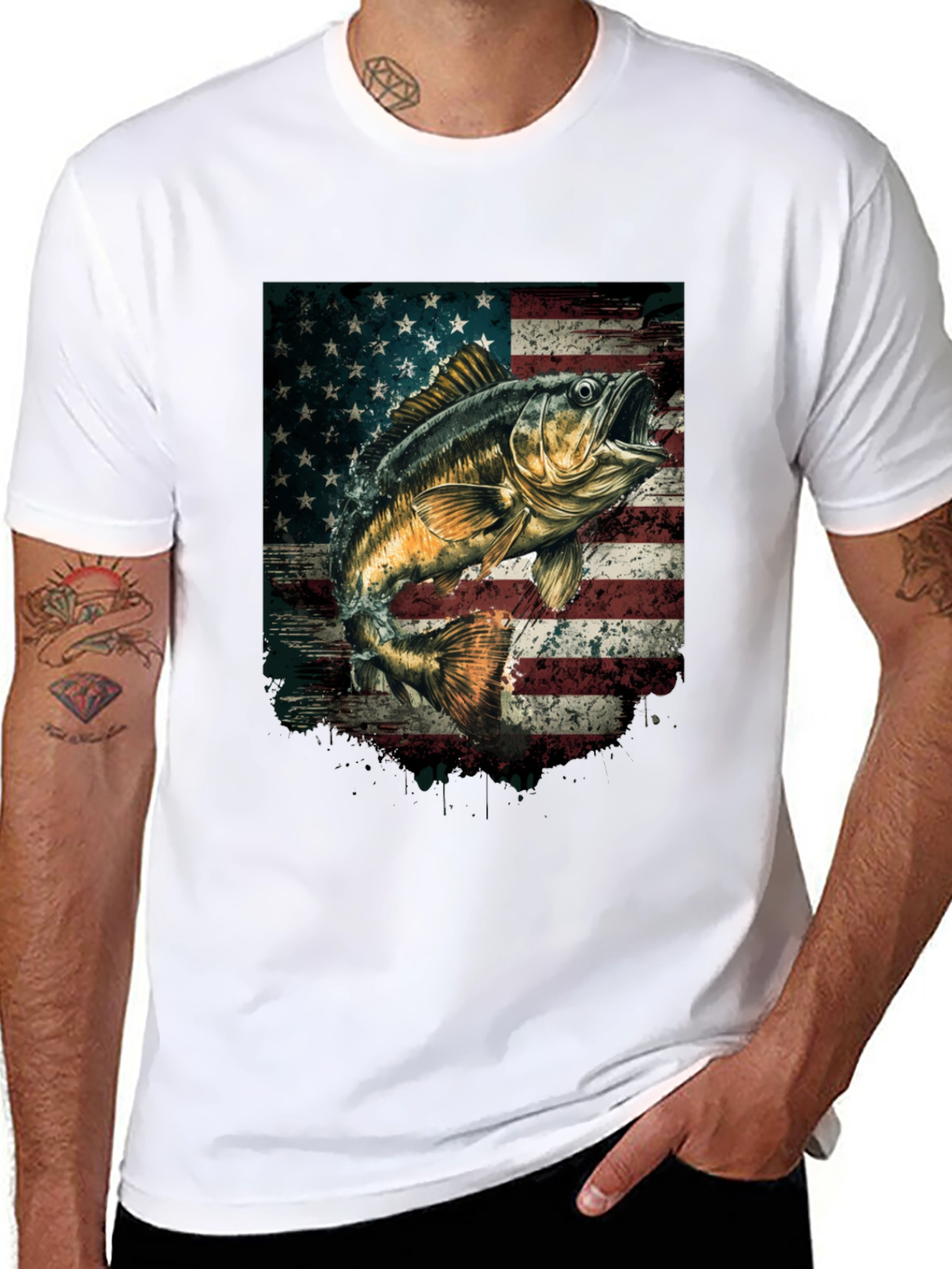 American Flag Bass Fishing T-Shirt
